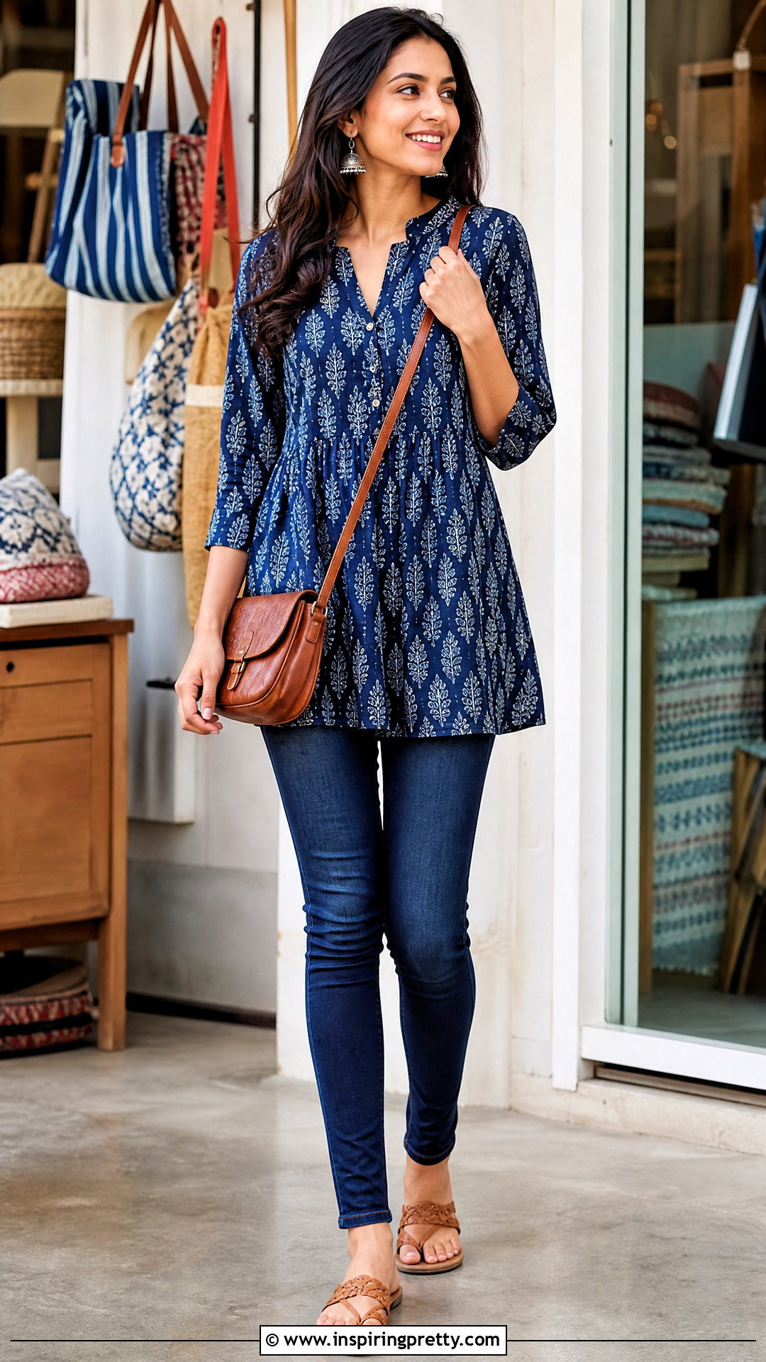 Short Cotton Kurti With Skinny Jeans - 50 jeans tops indian styles