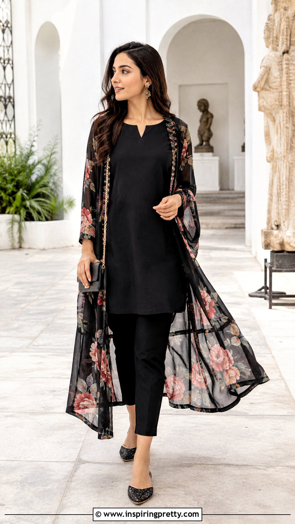 Short Kurti With Long Shrug And Skinny Pants - 50 short kurti top outfit ideas
