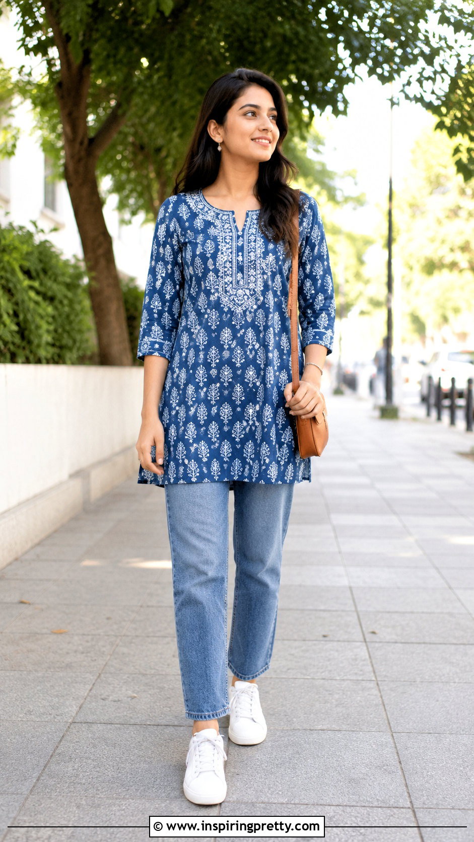 Short Kurti With Straight Leg Jeans - 50 kurti tops outfit ideas
