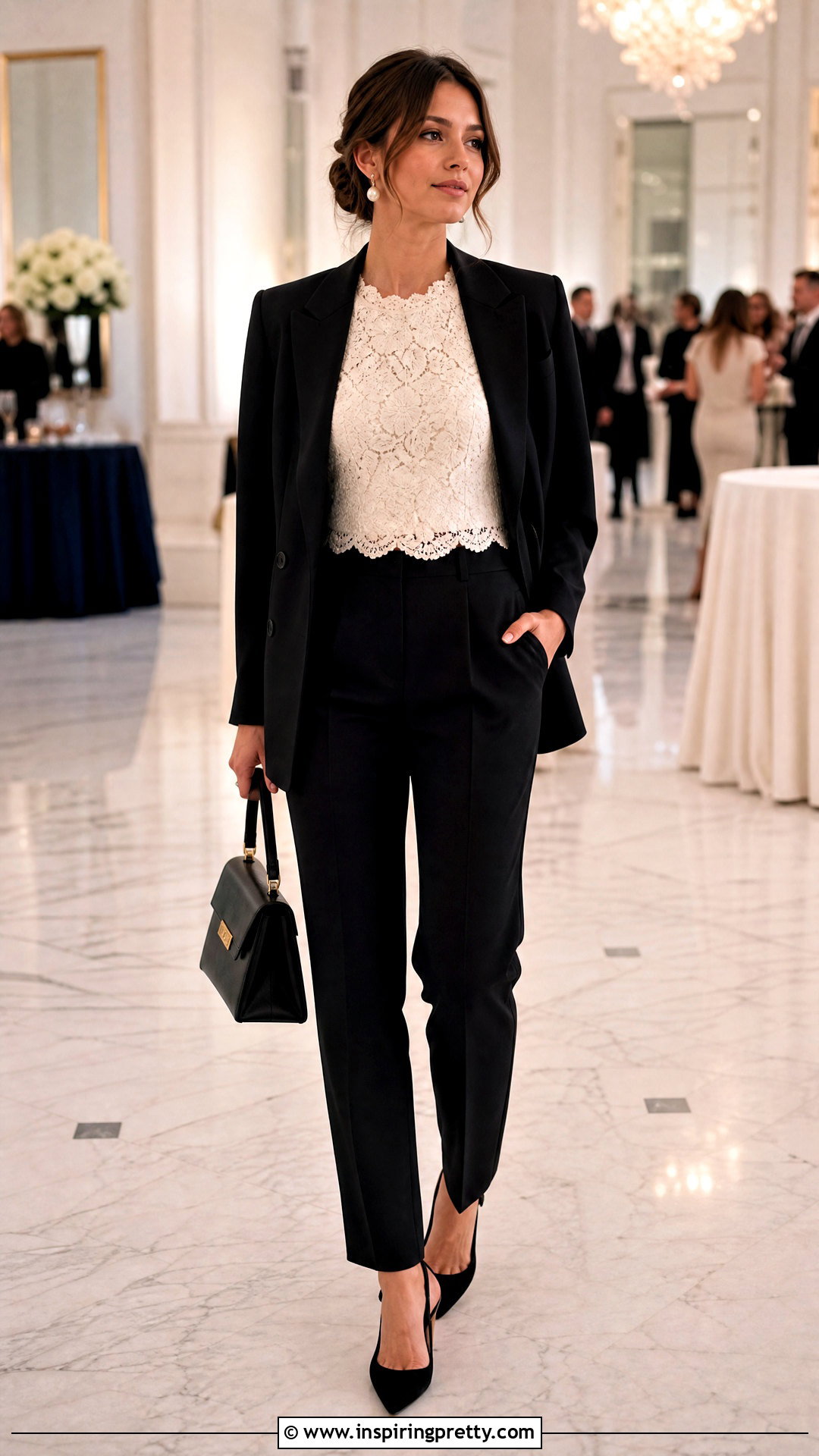 Short Lace Top And Tailored Pants - 50 short top ideas