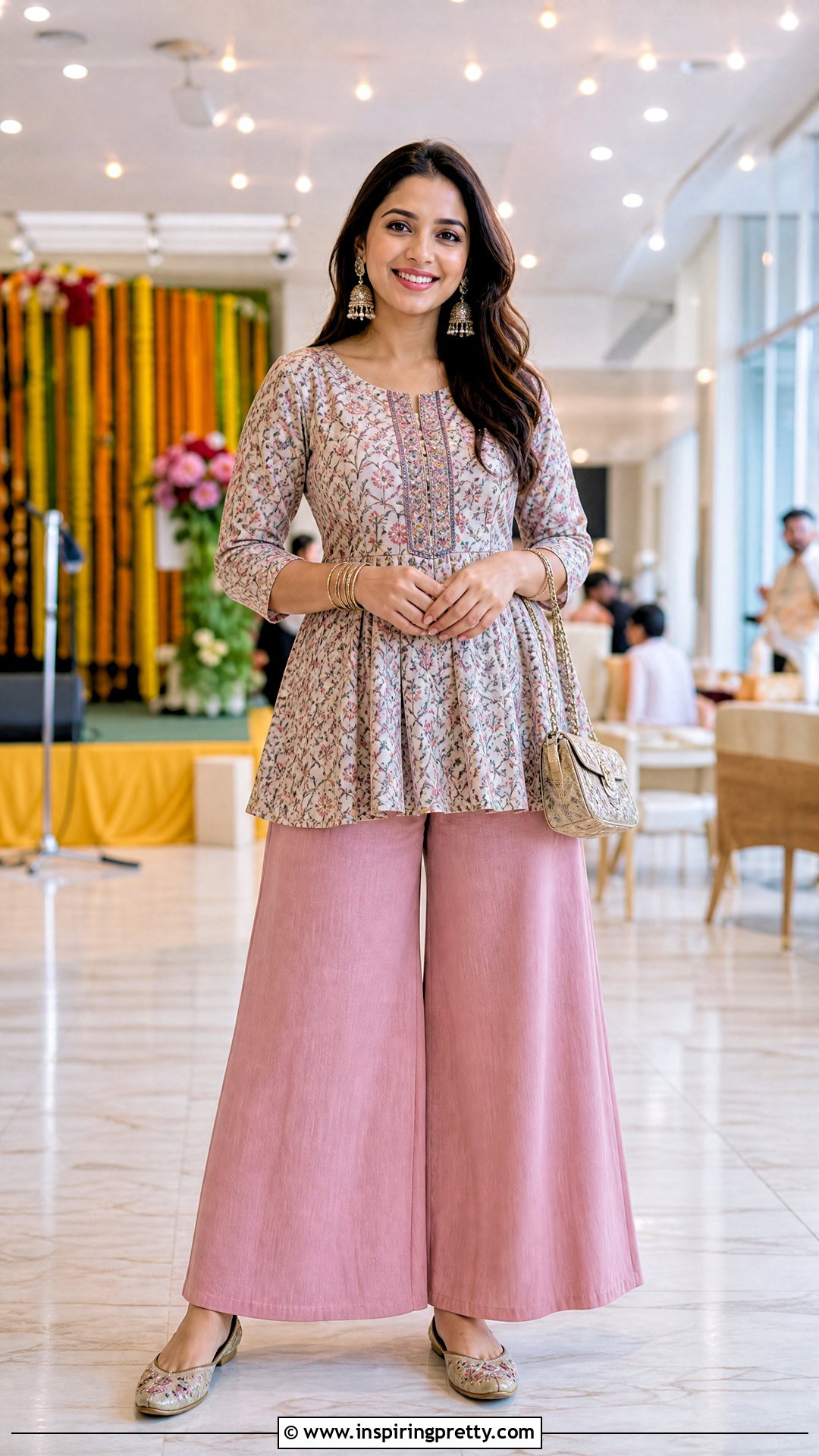 Short Peplum Kurti With High Waisted Palazzo Pants - 50 peplum top with plazo outfit ideas