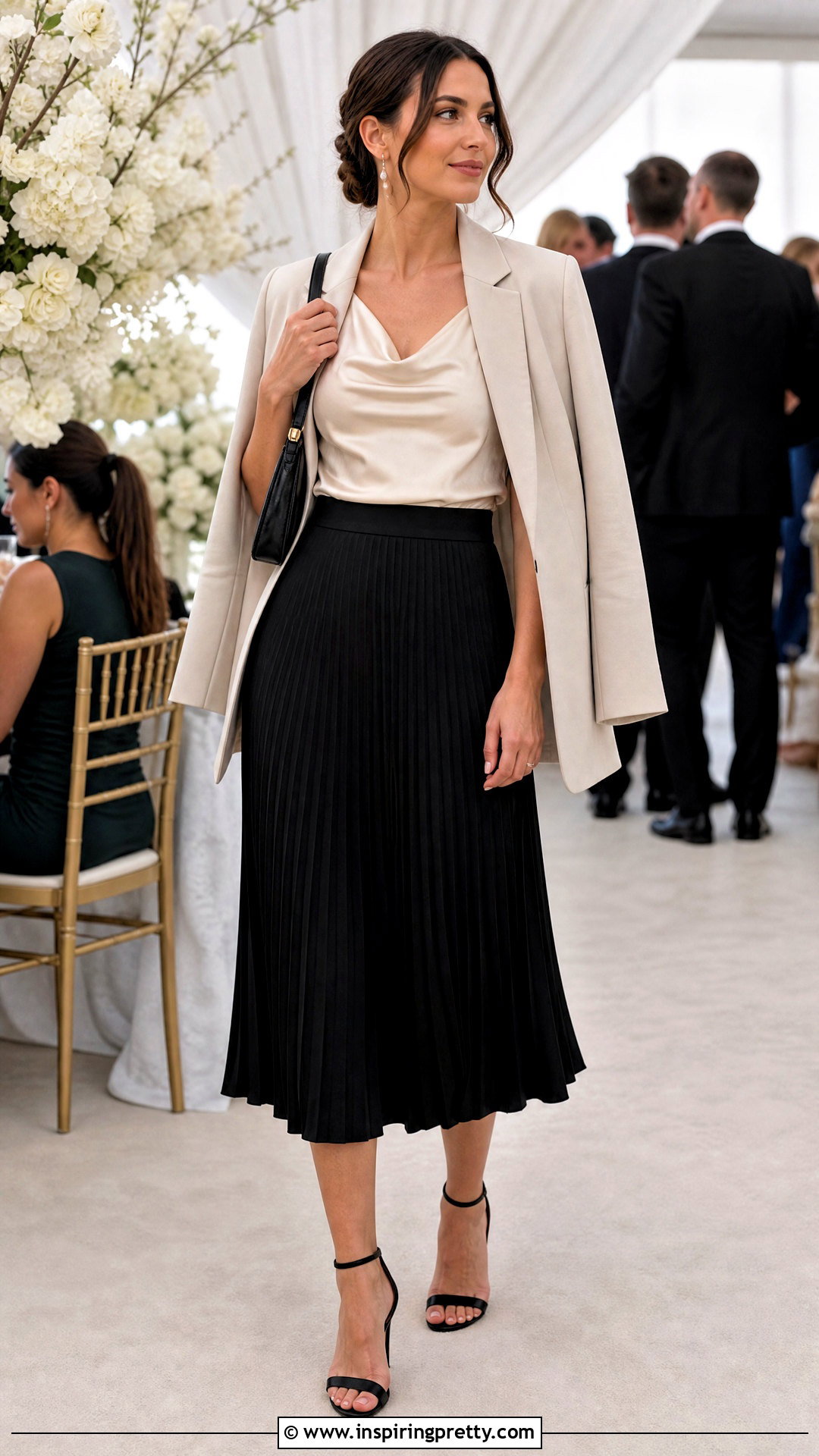 Short Satin Cowl Neck Top With Midi Skirt - 50 short tops for women