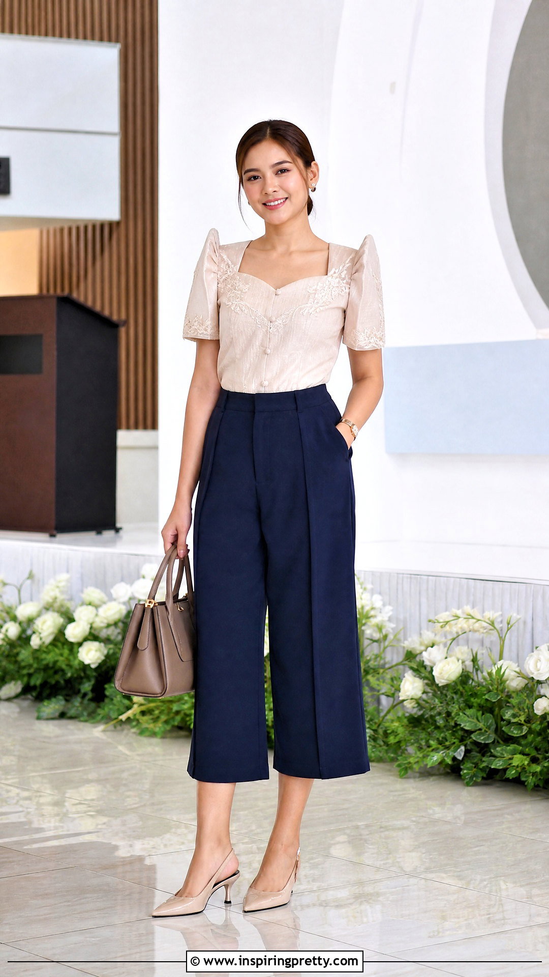 Short Sleeve Filipiniana Top With Culottes - 50 filipiniana top outfit ideas