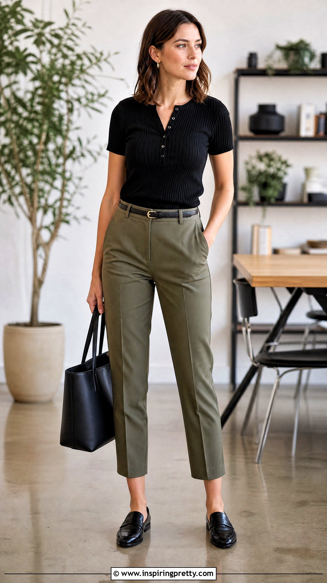 Short Sleeve Henley Top With Cropped Trousers - 25 short sleeve tops for work outfits