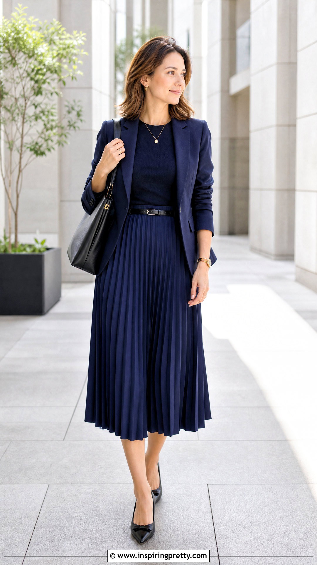 Short Sleeve Sweater Corporate Top With Midi Skirt - 50 corporate tops for ladies