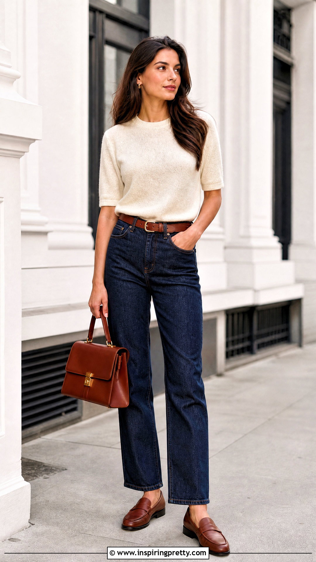 Short Sleeve Sweater Top With Dark Wash Jeans - 50 short sleeve top outfit ideas