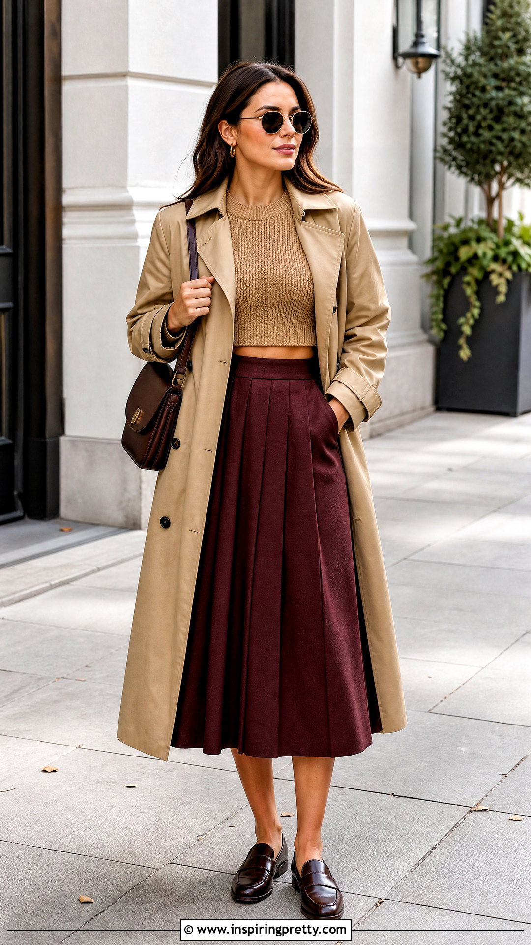 Short Sweater Top With Pleated Skirt - 50 short tops outfit ideas