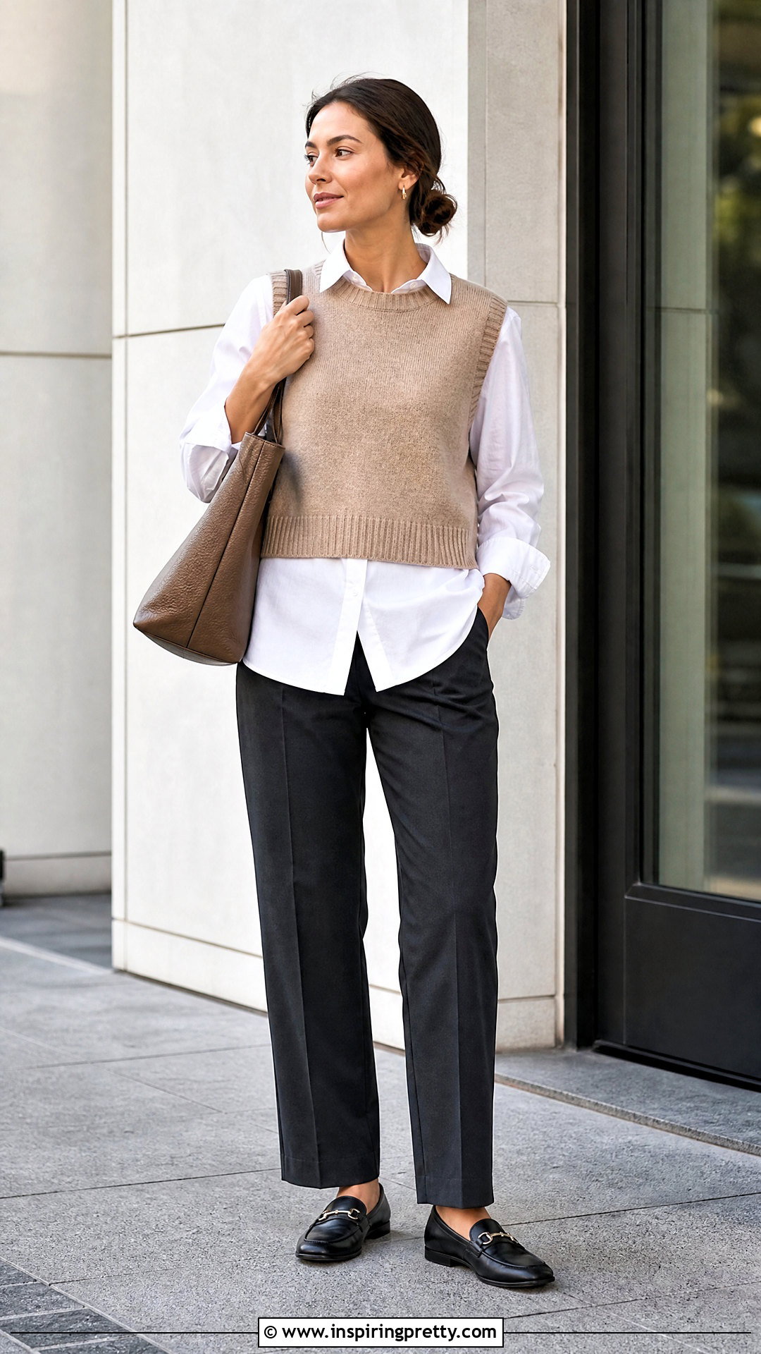 Short Sweater Vest With Poplin Shirt - 50 short tops for women
