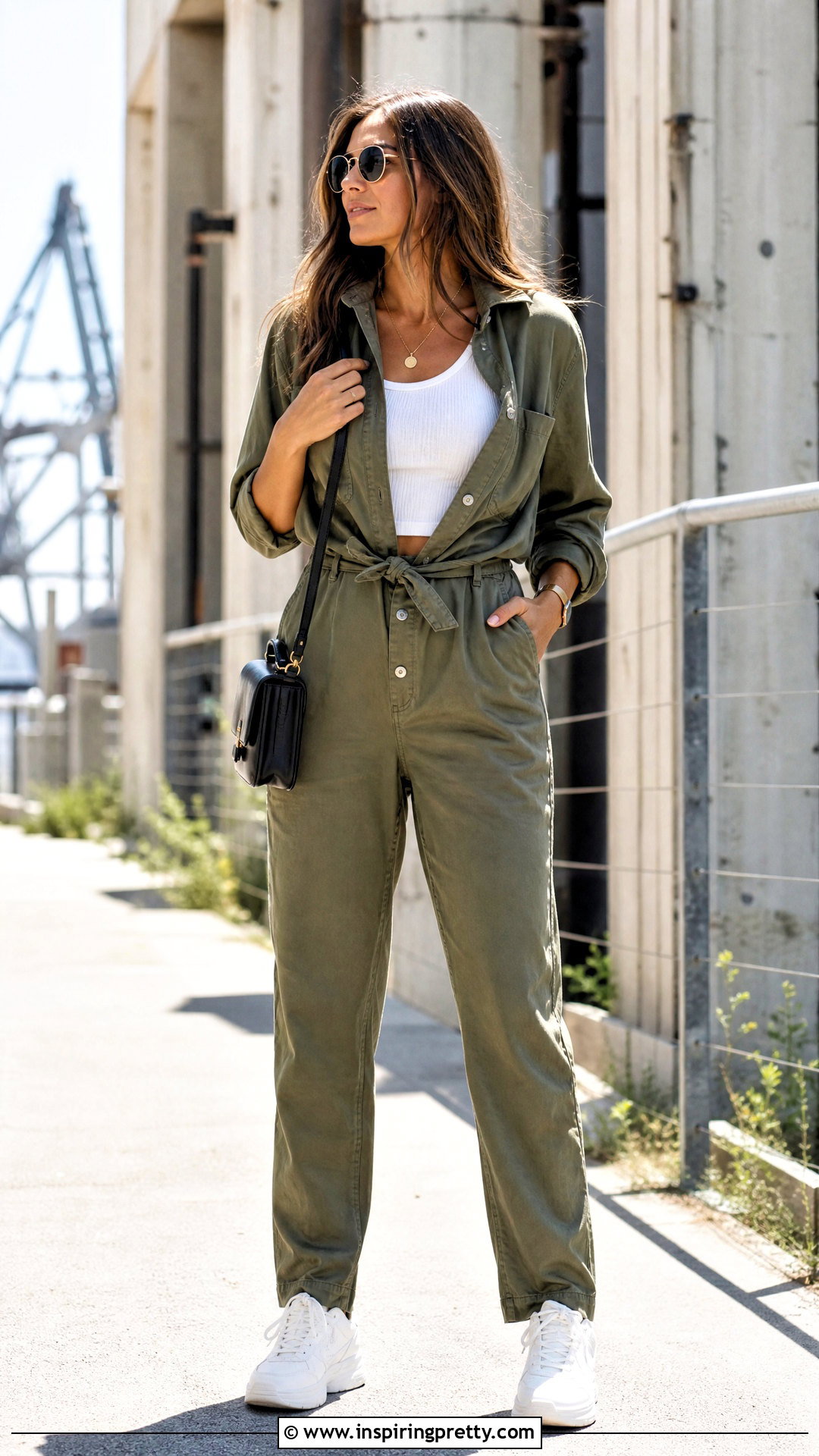 Short Top With Utility Jumpsuit Layer - 50 short tops outfit ideas