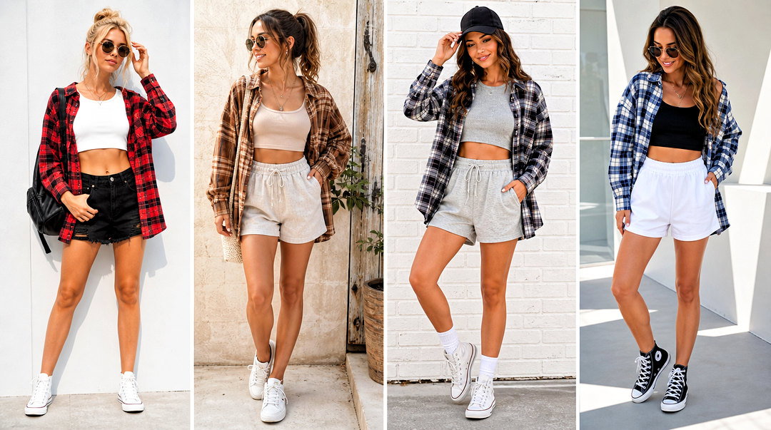 20 Shorts Crop Top and Flannels for Effortless Fall Style