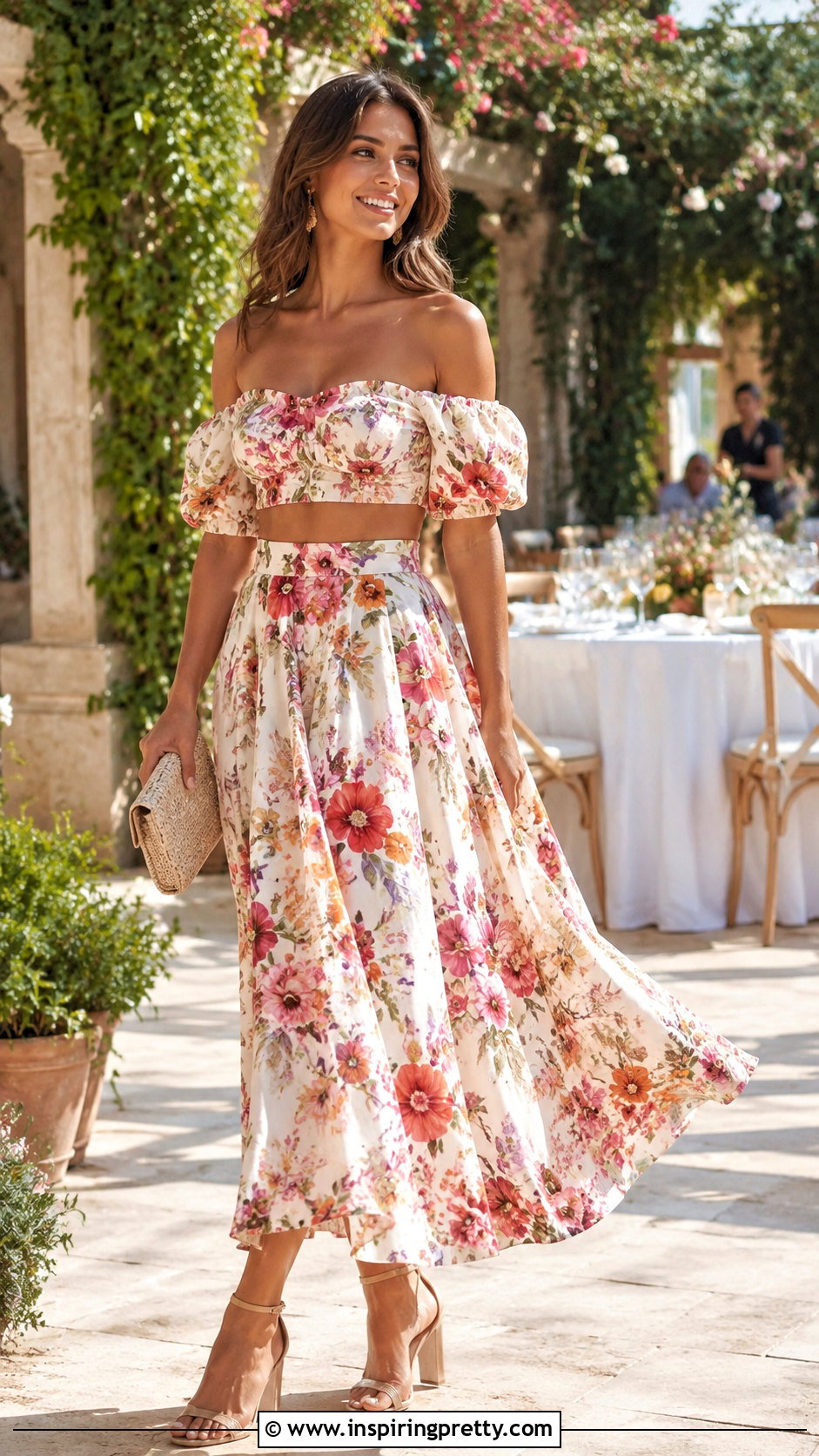 Shoulderless Top With Matching Maxi Skirt - 50 shoulderless top outfit ideas