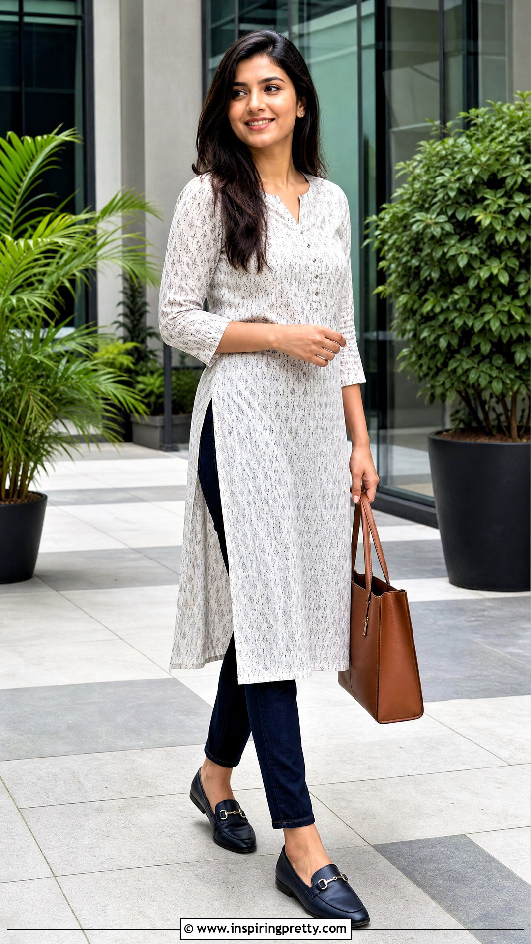 Side Slit Kurti With Slim Jeans - 50 kurti tops for jeans