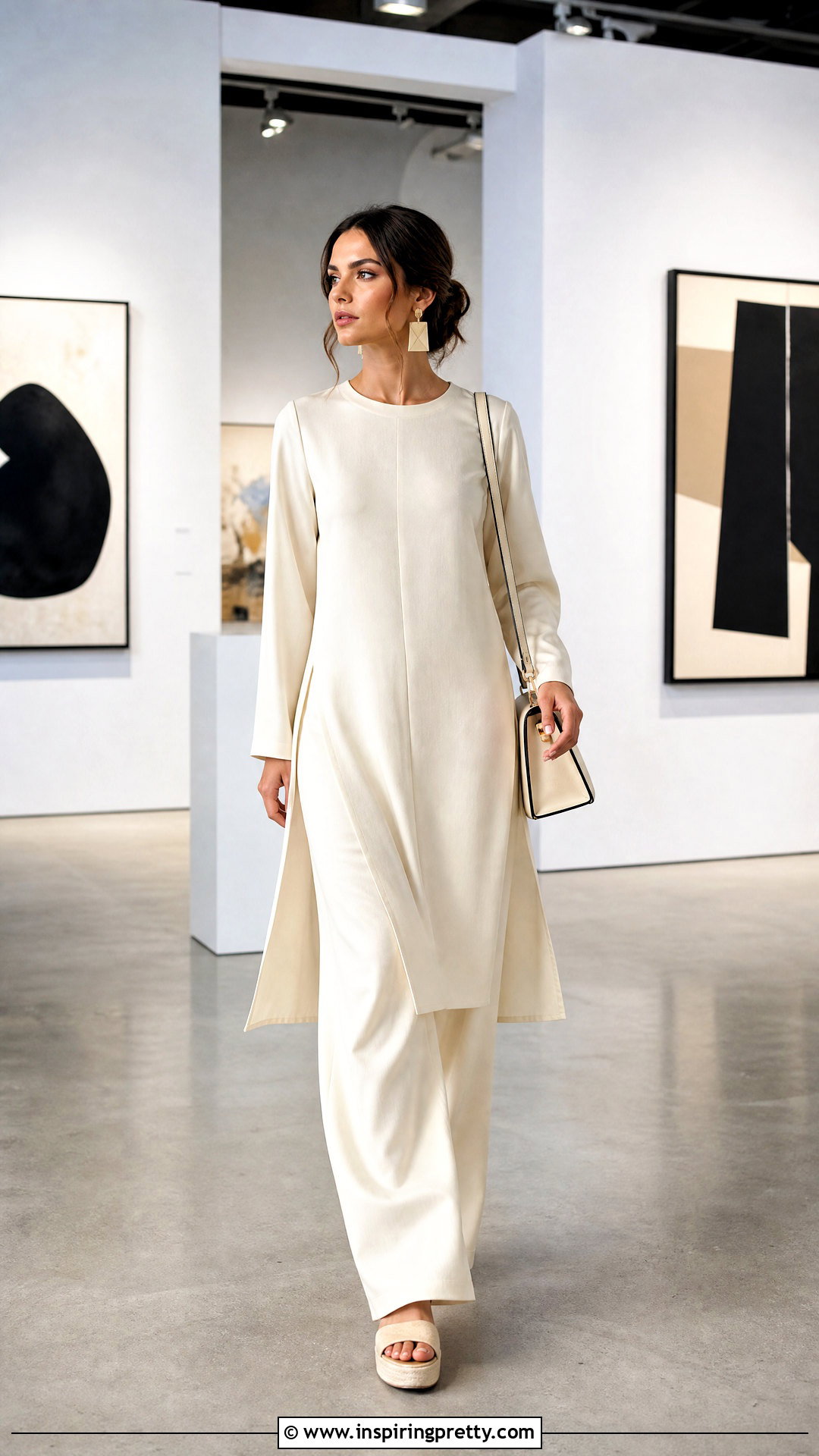 Side Slit Long Top With Wide Leg Pants - 50 long tops designs