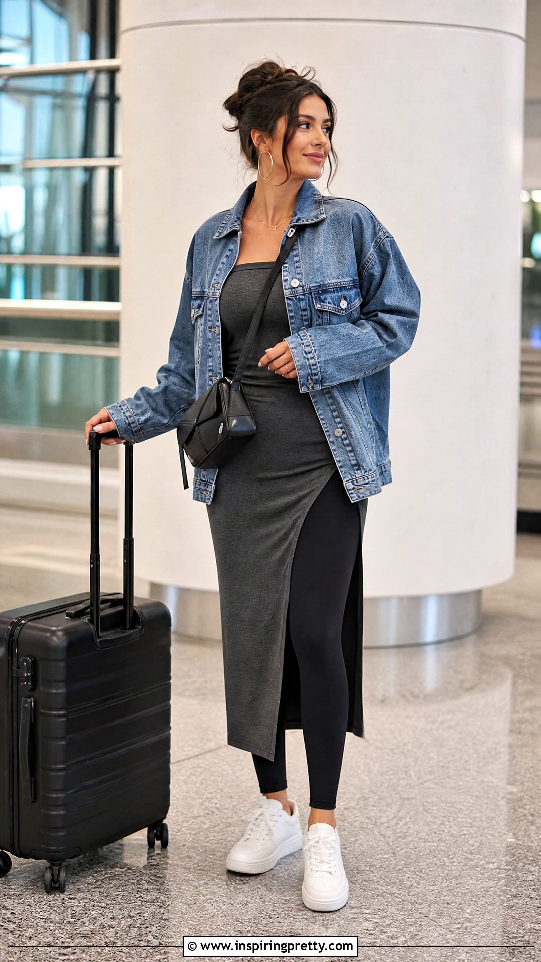 Side Slit Long Tube Top With Leggings - 50 Long Tube Top Outfit ideas