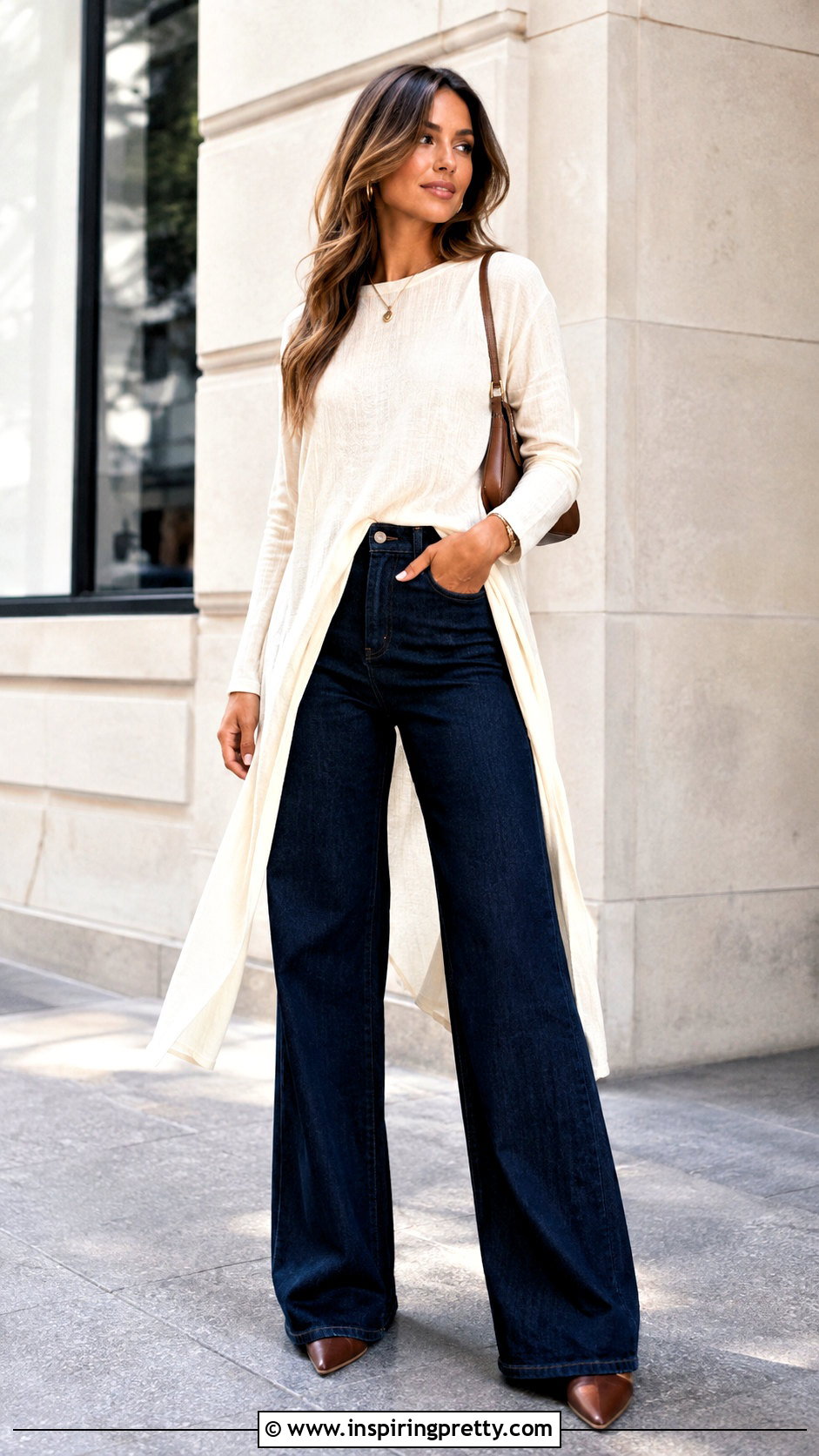 Side Slit Tunic Top With Wide Leg Jeans - 50 tunic tops with jeans