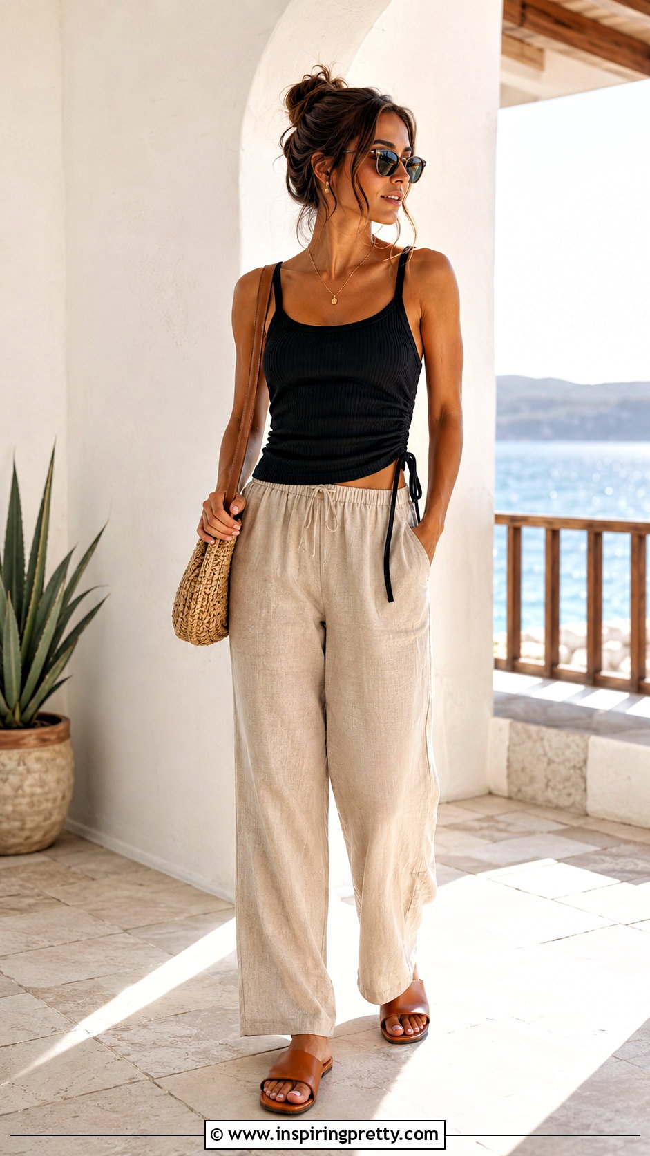 Side Tie Tank Top With Linen Pants - 50 side tie top outfit ideas