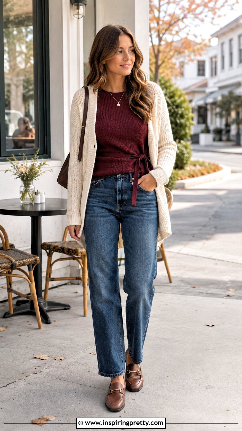 Side Tie Top With Cardigan And Jeans - 50 side tie top outfit ideas