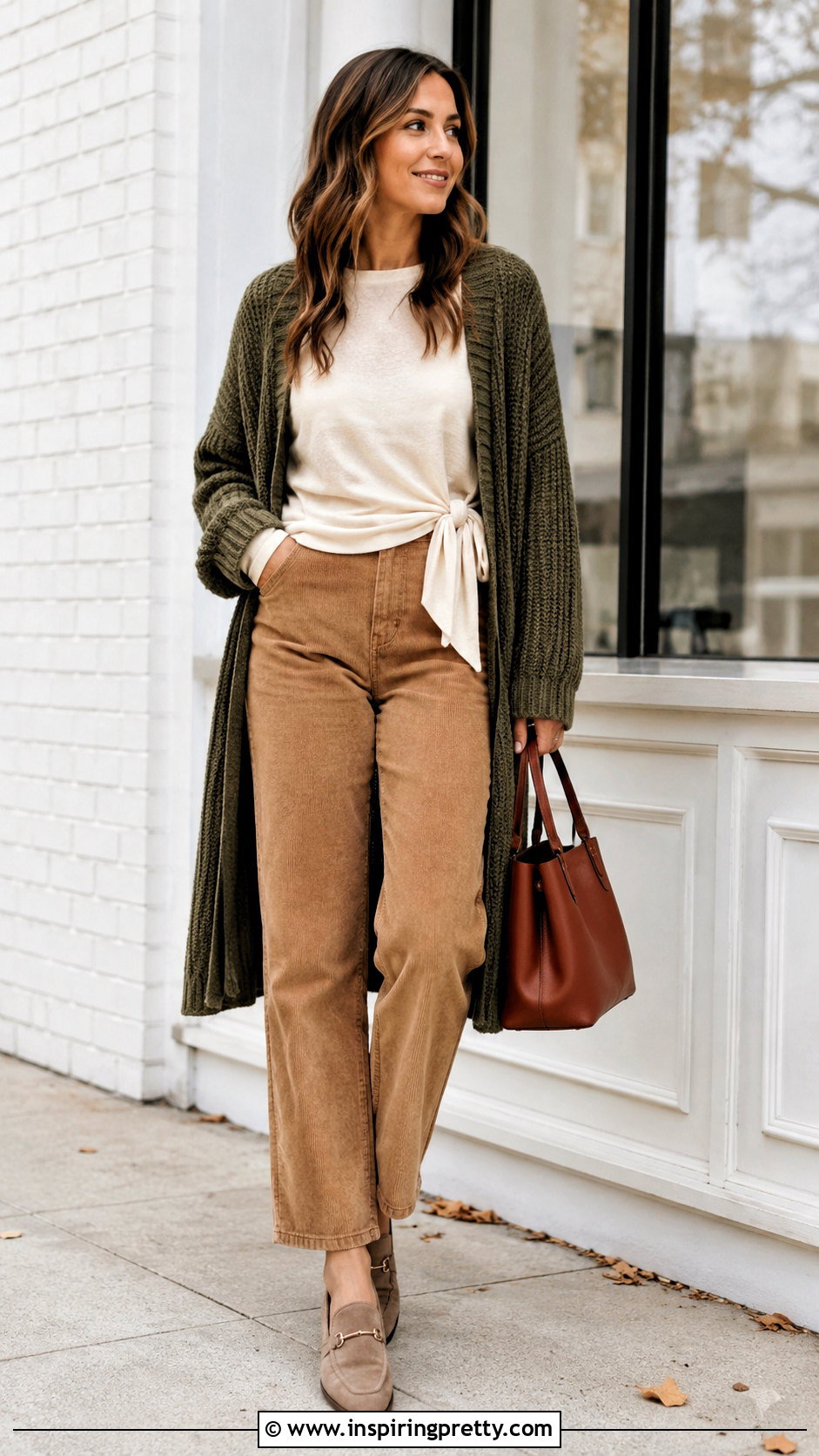 Side Tie Top With Corduroy Pants And Cardigan - 20 St Side Tie Top outfit ideas
