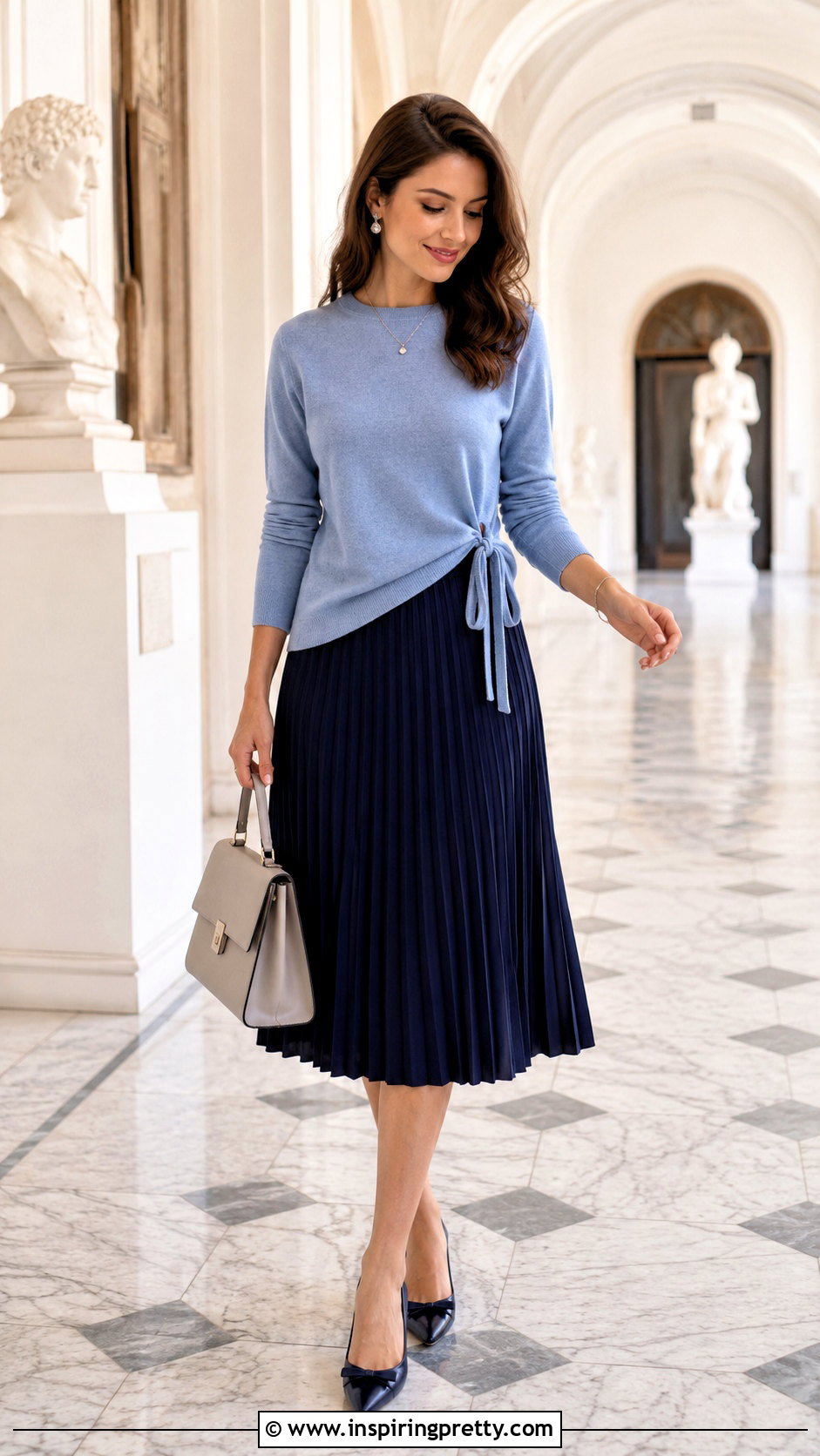 Side Tie Top With Pleated Midi Skirt - 20 St Side Tie Top outfit ideas