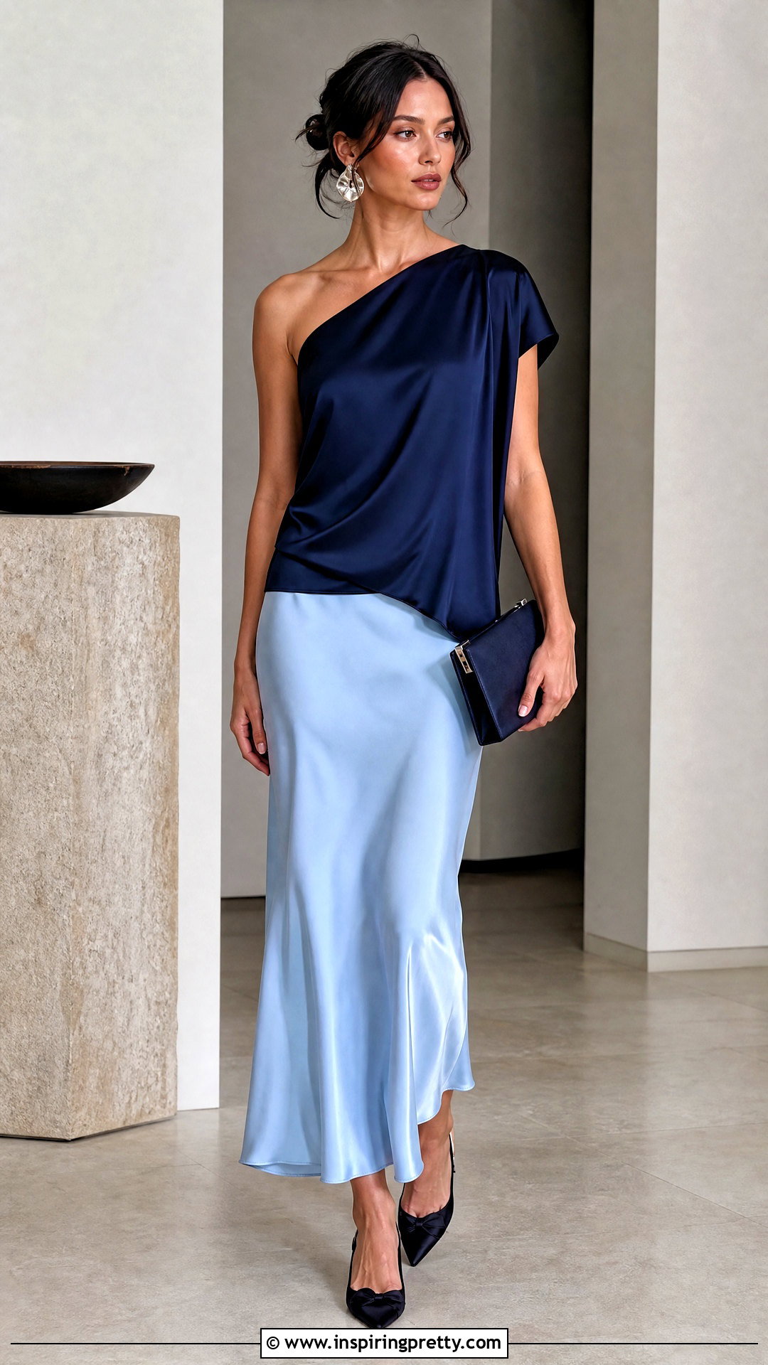 Silk Asymmetrical Top With Bias Cut Slip Skirt - 25 Silk Asymmetrical Top outfit ideas