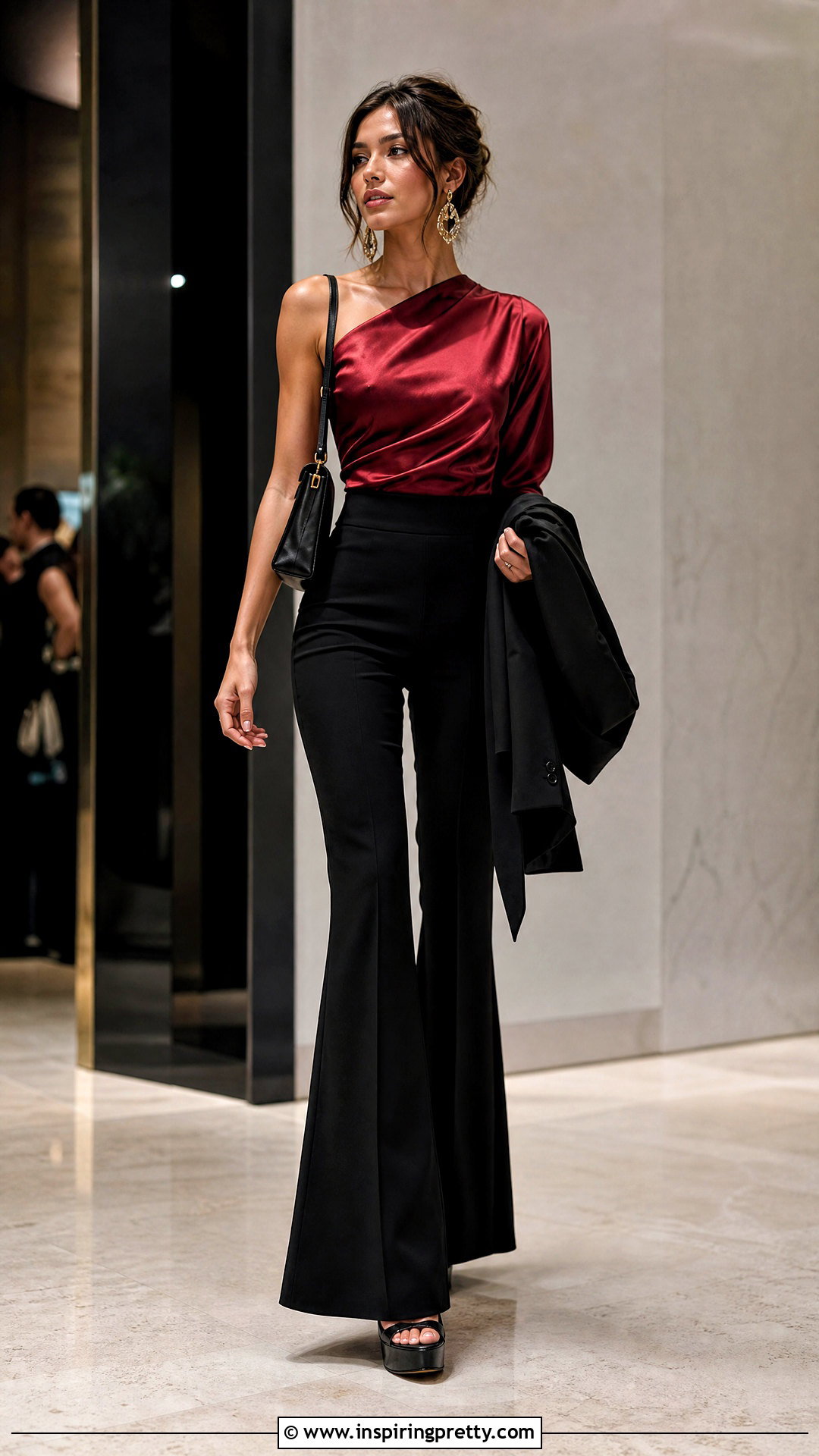 Silk Asymmetrical Top With High Waisted Flared Pants - 25 Silk Asymmetrical Top outfit ideas