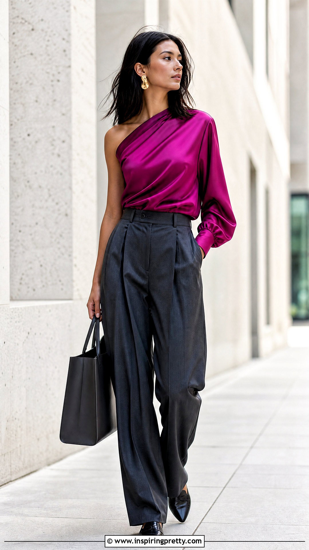 Silk Asymmetrical Top With Pleated Trousers - 25 Silk Asymmetrical Top outfit ideas