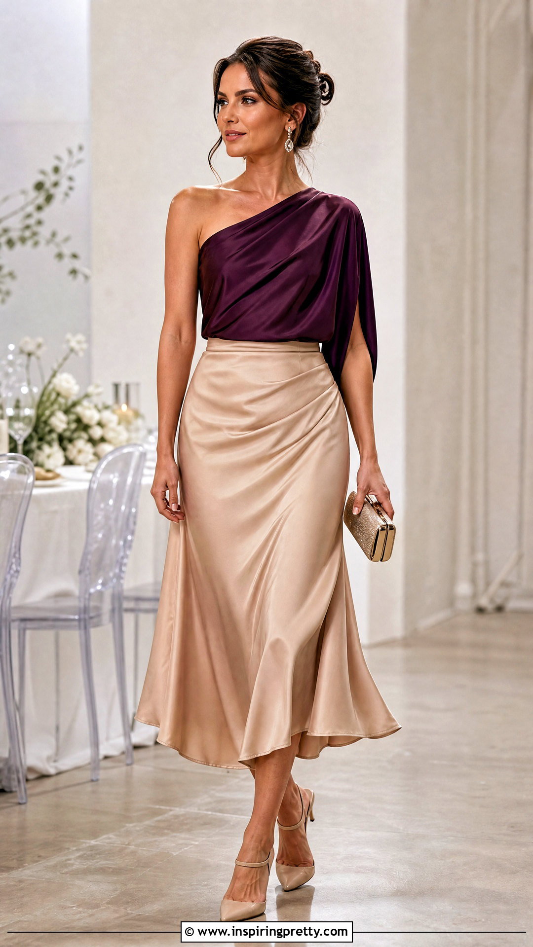 Silk Asymmetrical Top With Satin Midi Skirt - 25 Silk Asymmetrical Top outfit ideas