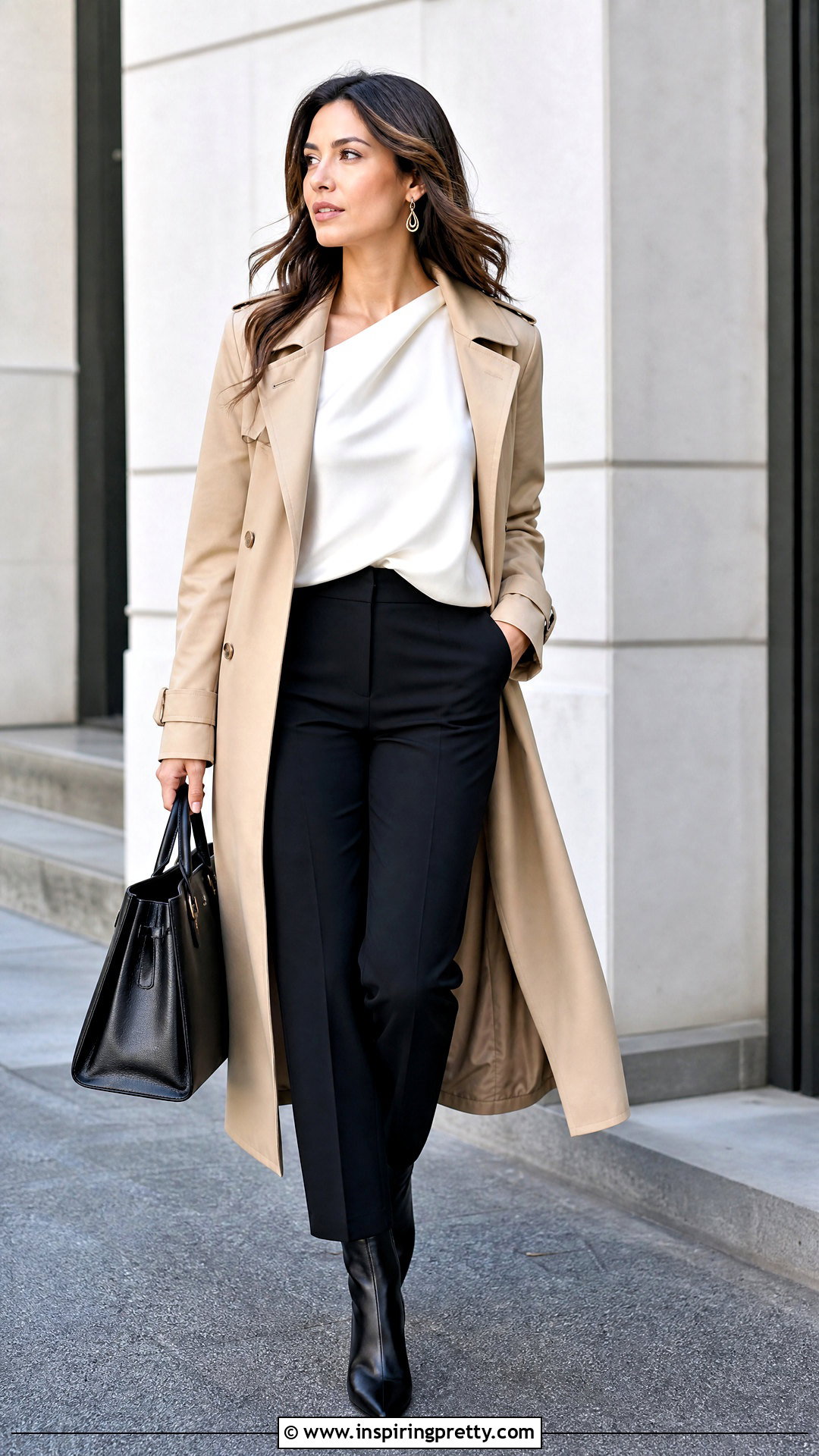 Silk Asymmetrical Top With Trench Coat And Trousers - 25 Silk Asymmetrical Top outfit ideas