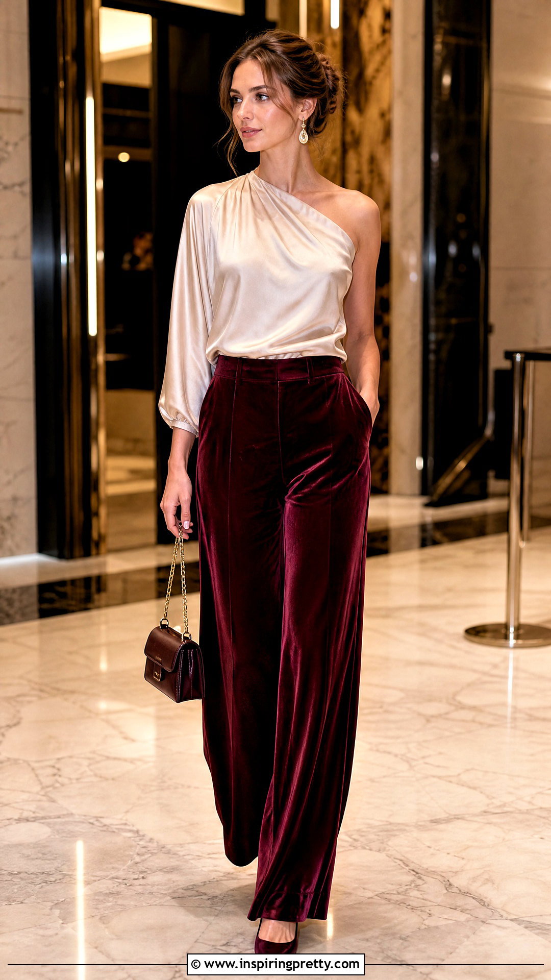 Silk Asymmetrical Top With Velvet Pants - 25 Silk Asymmetrical Top outfit ideas