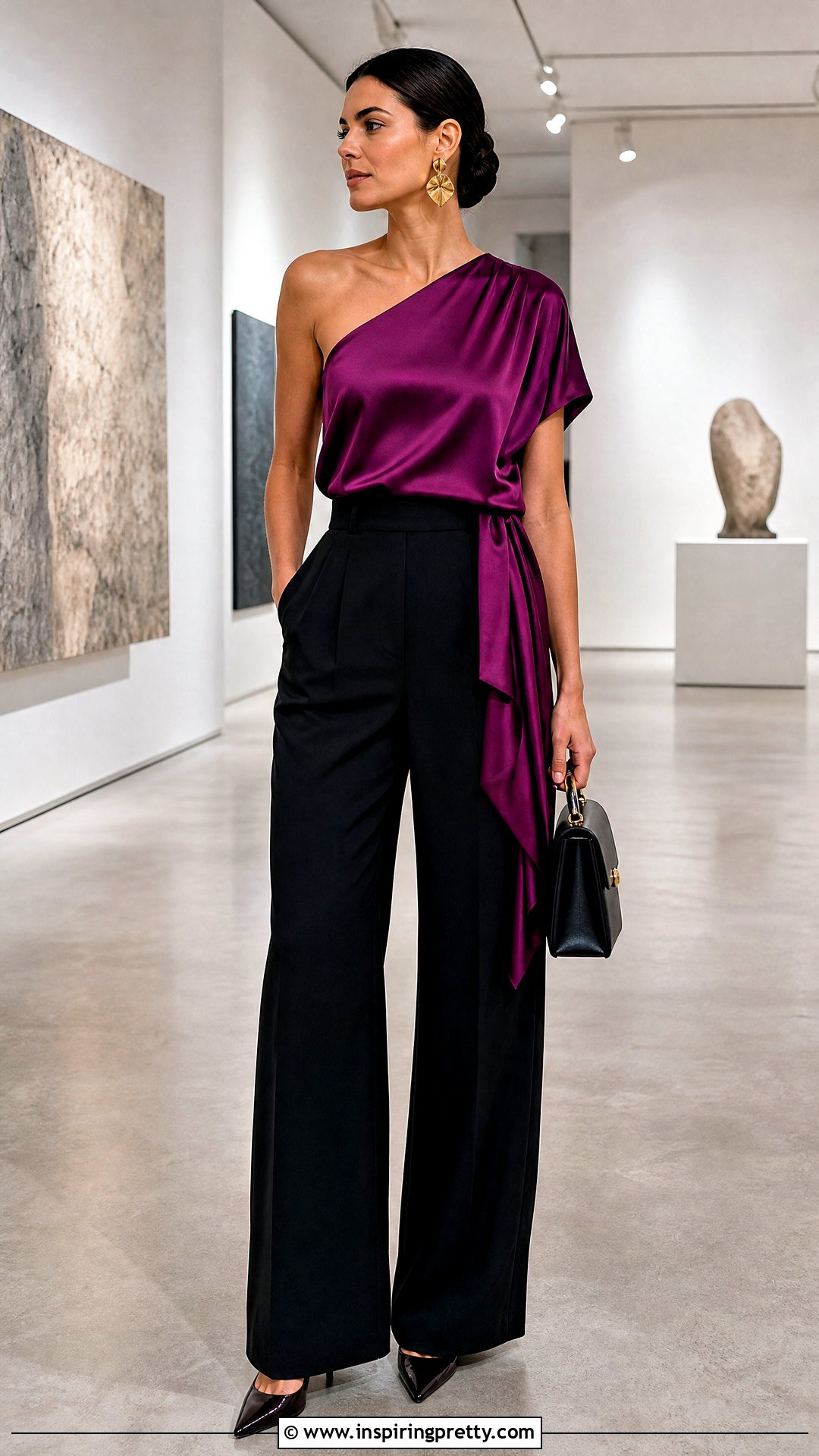 Silk Asymmetrical Top With Wide Leg Trousers - 25 Silk Asymmetrical Top outfit ideas