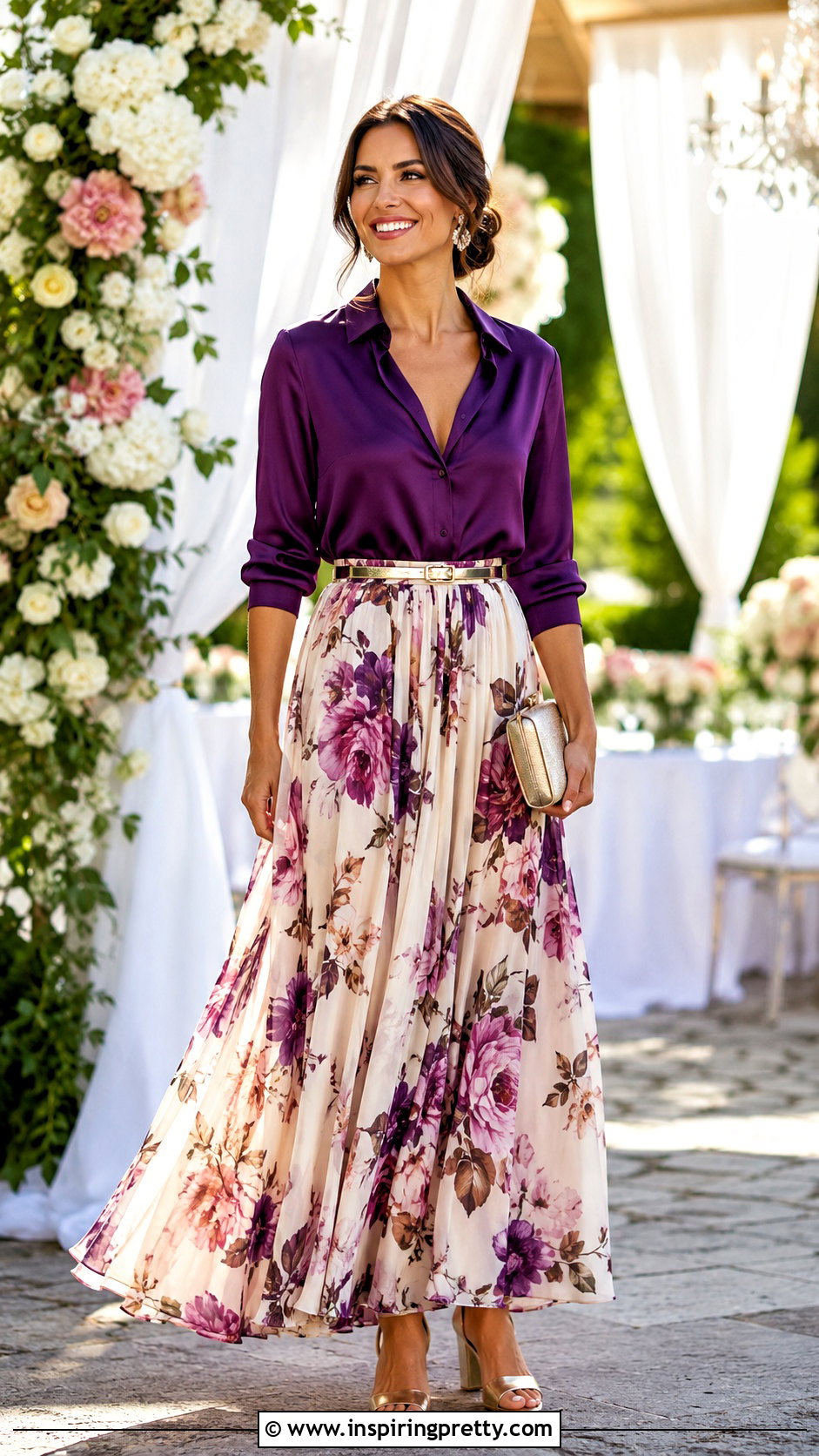 Silk Blouse With Maxi Skirt For Wedding Guest Outfit - 50 silk top outfit classy ideas