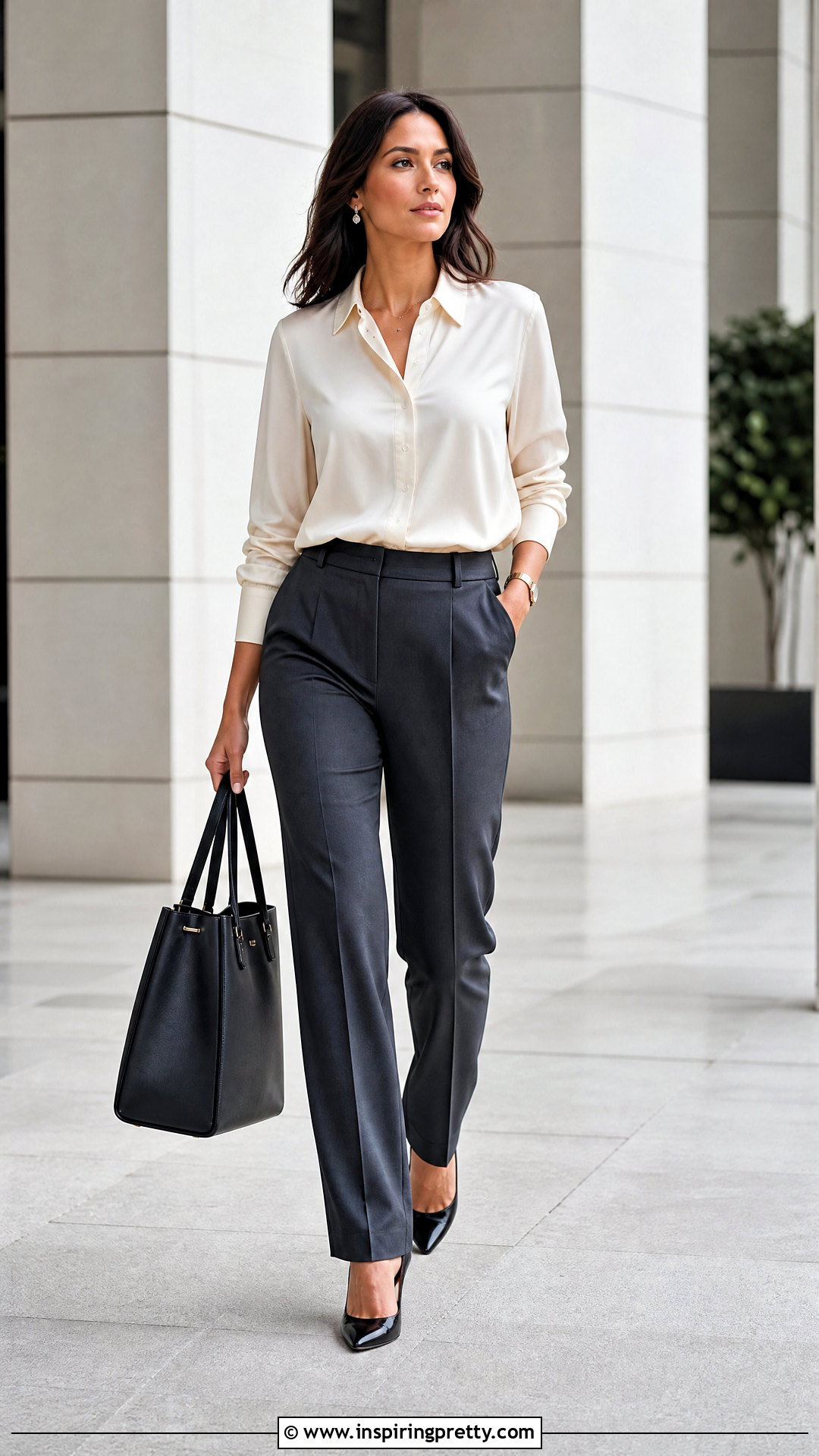 Silk Blouse With Tailored Trousers - 50 blouse tops outfit ideas
