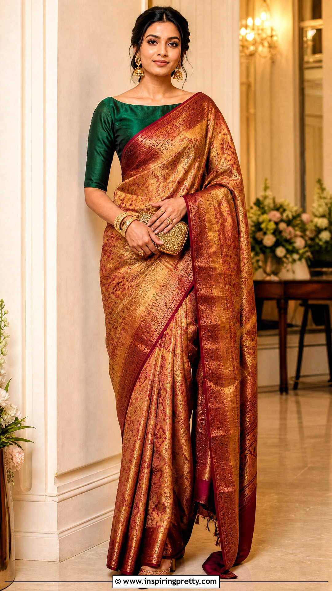 Silk Boat Neck Crop Top Blouse With Kanjivaram Saree - 20 Crop Top Blouse Designs Latest Boat Necks