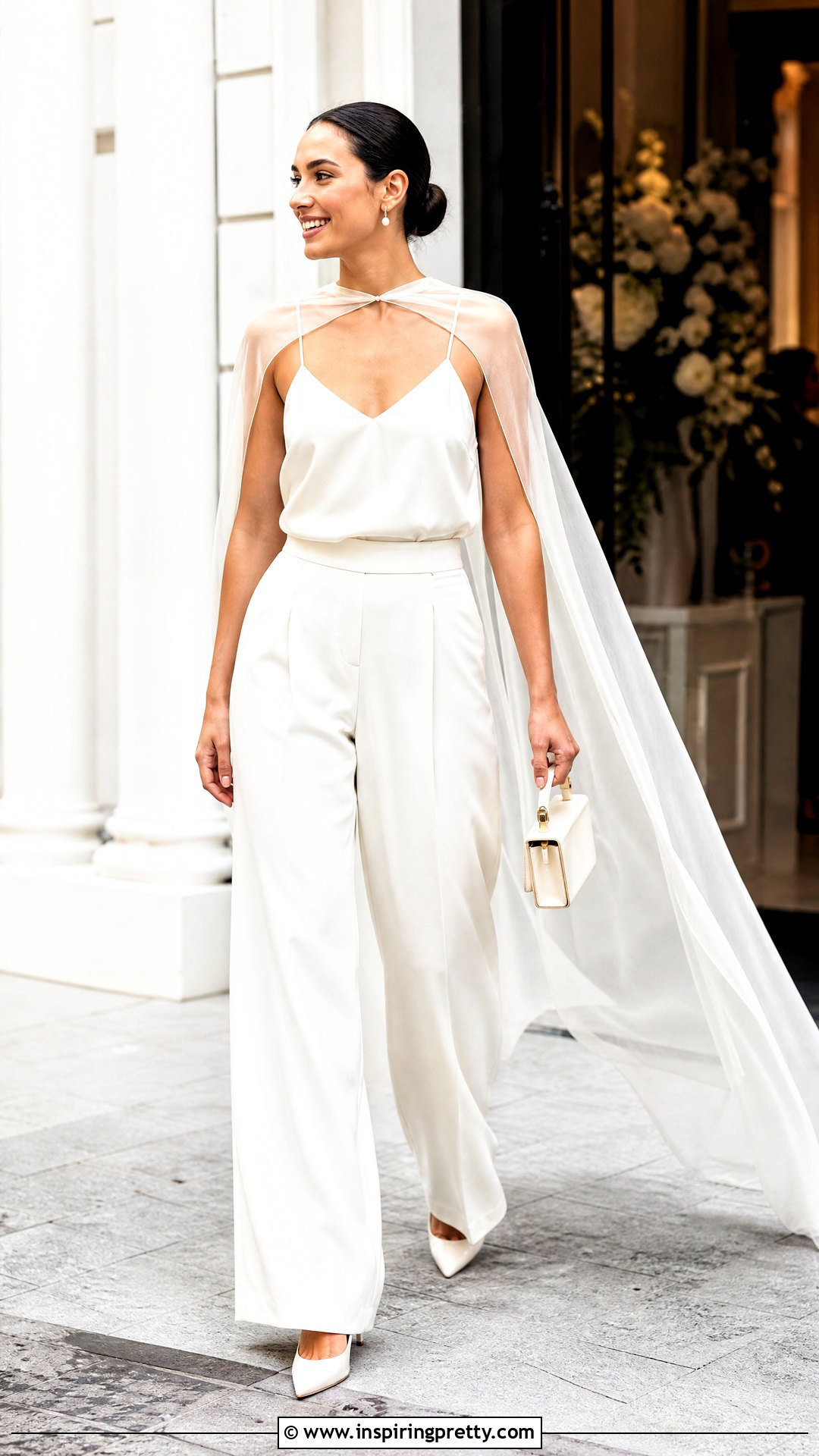 Silk Bridal Cami Top With Wide Leg Trousers - 20 Bridal Cami Top outfit ideas