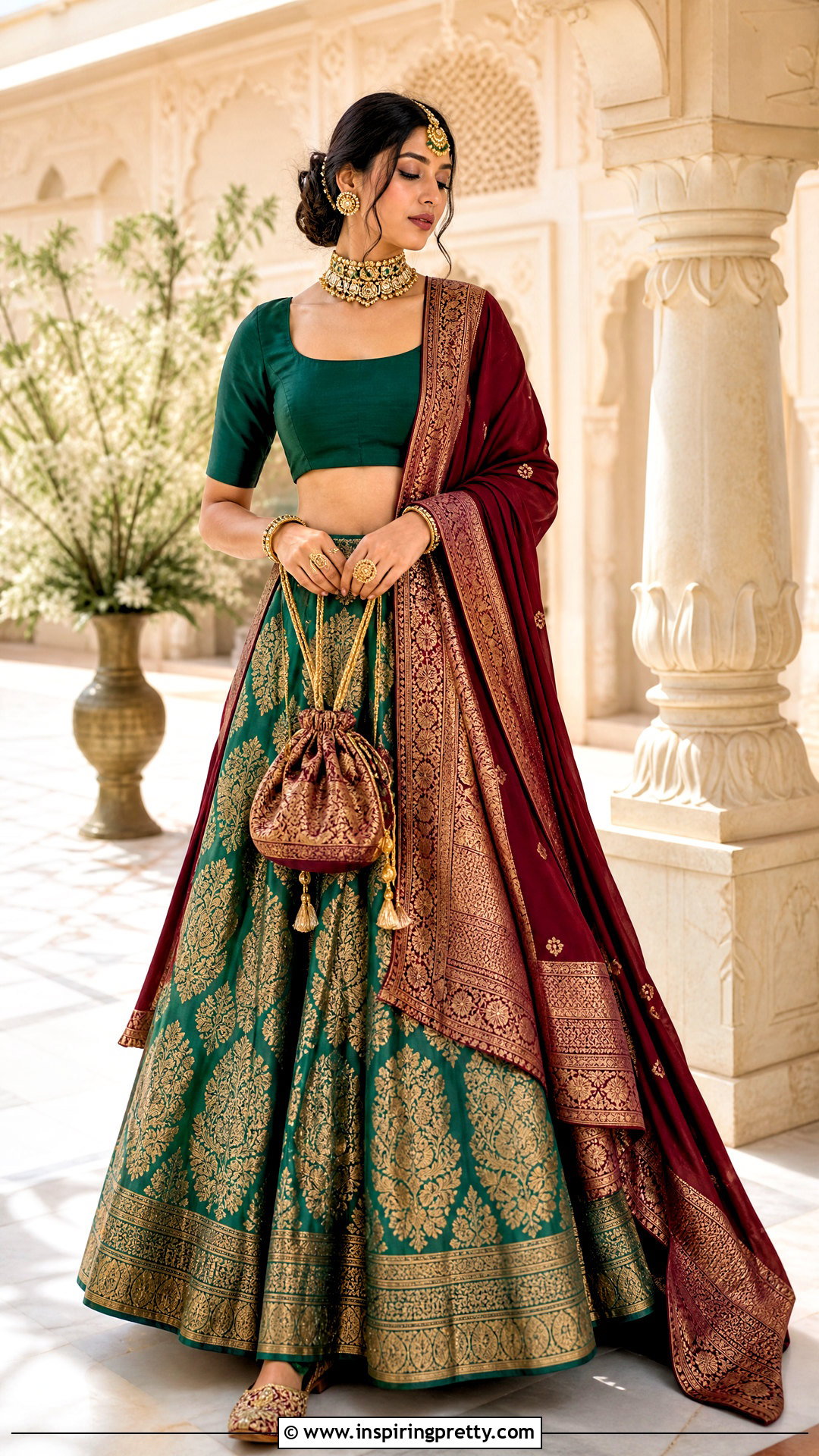 Silk Brocade Lehenga Crop Top Outfit - 25 lahnga crop top outfit ideas