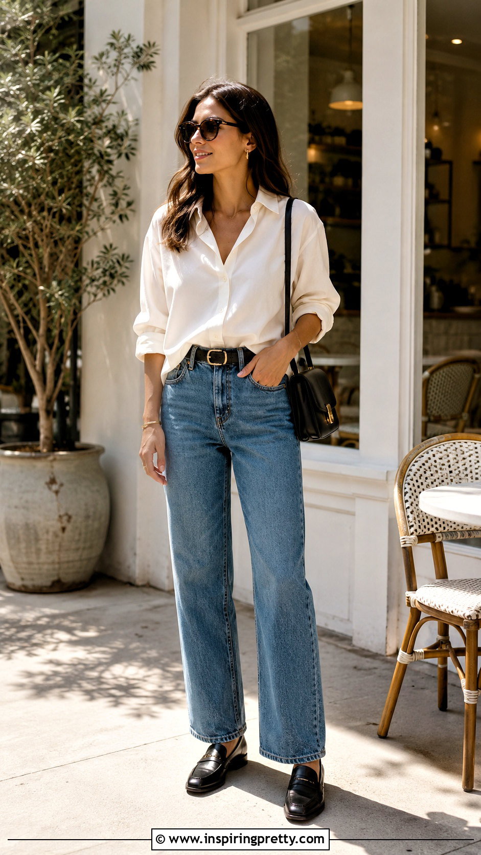 Silk Button Down Shirt With Relaxed Jeans And Loafers - 50 silk top outfit classy ideas