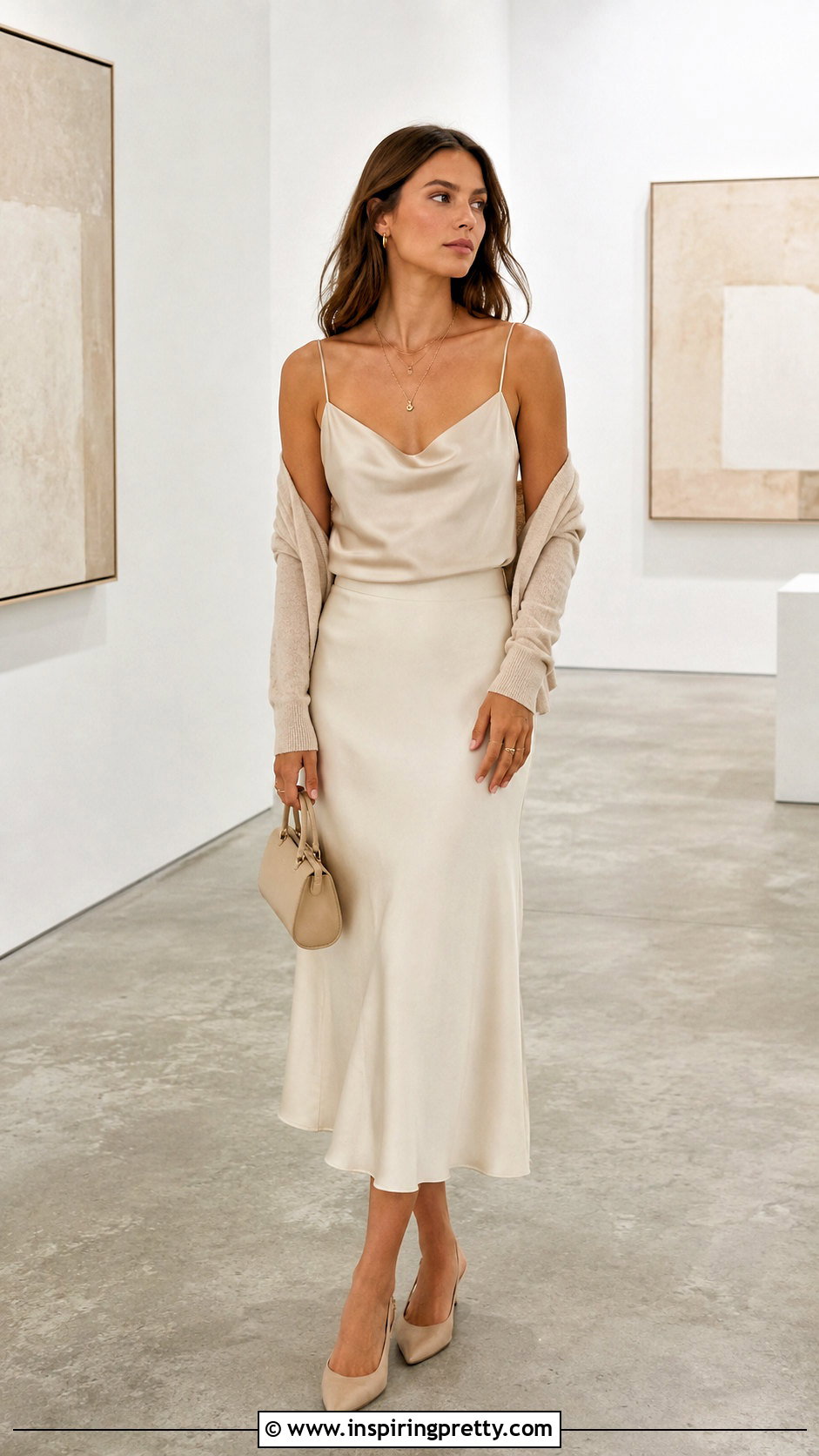 Silk Cami Top With Midi Skirt - 50 cami tops outfit ideas