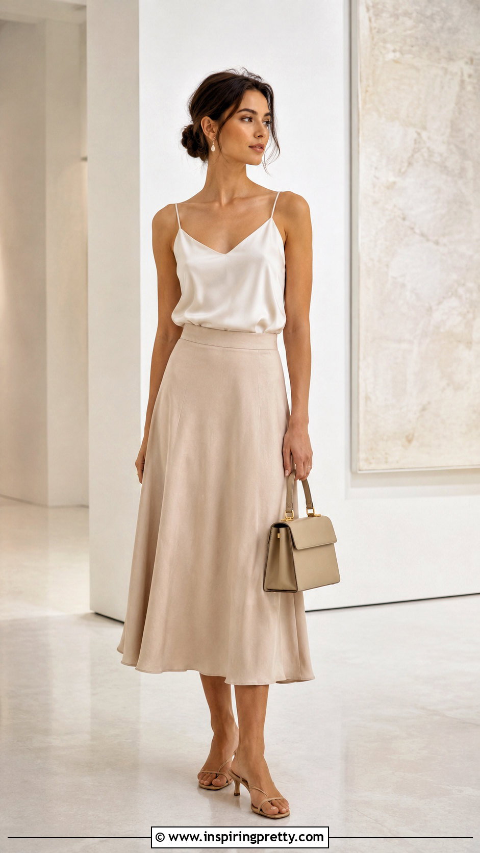 Silk Camisole Top With Midi Skirt - 50 camisole top outfit ideas