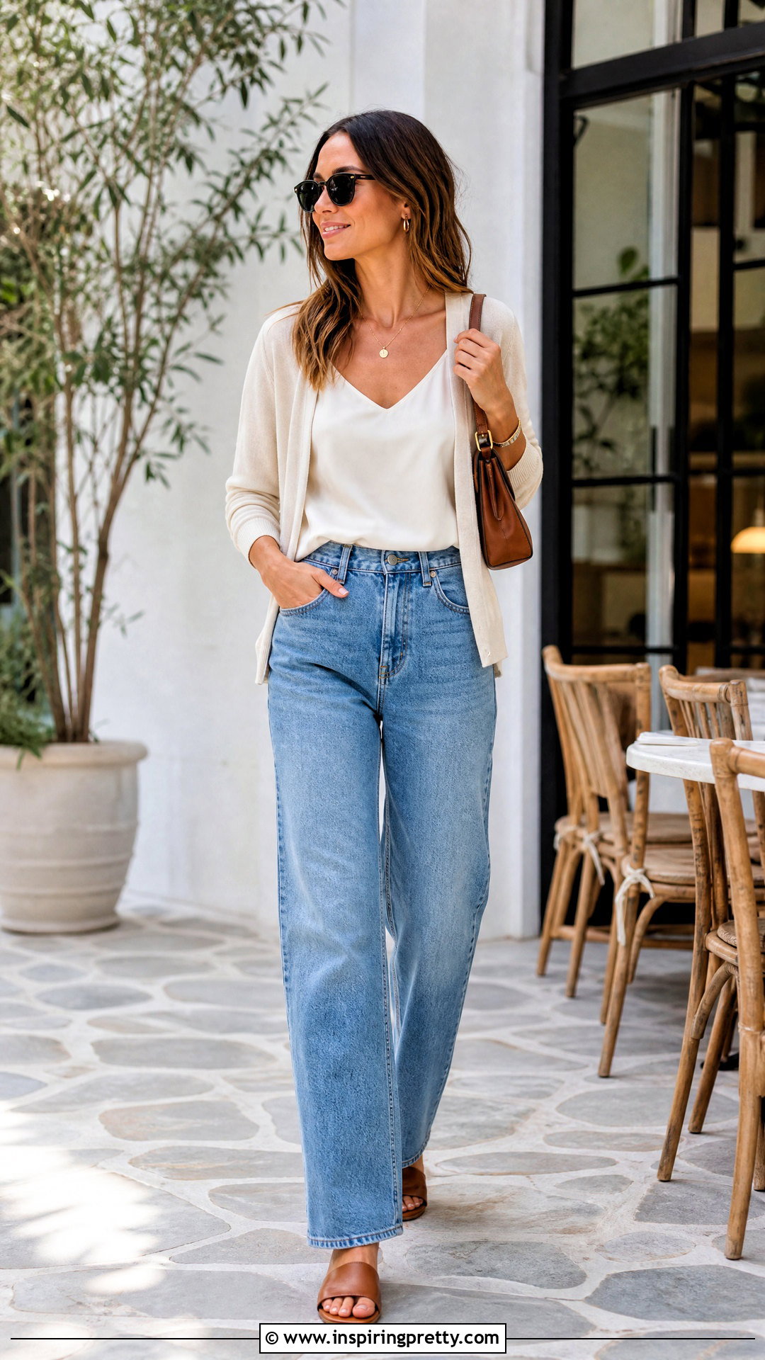 Silk Camisole With High Waisted Jeans - 50 silk tops outfit ideas