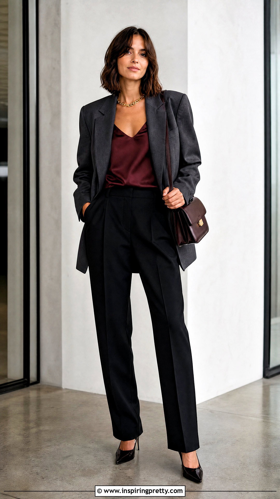 Silk Camisole With an Oversized Blazer - 50 silk tops outfit ideas