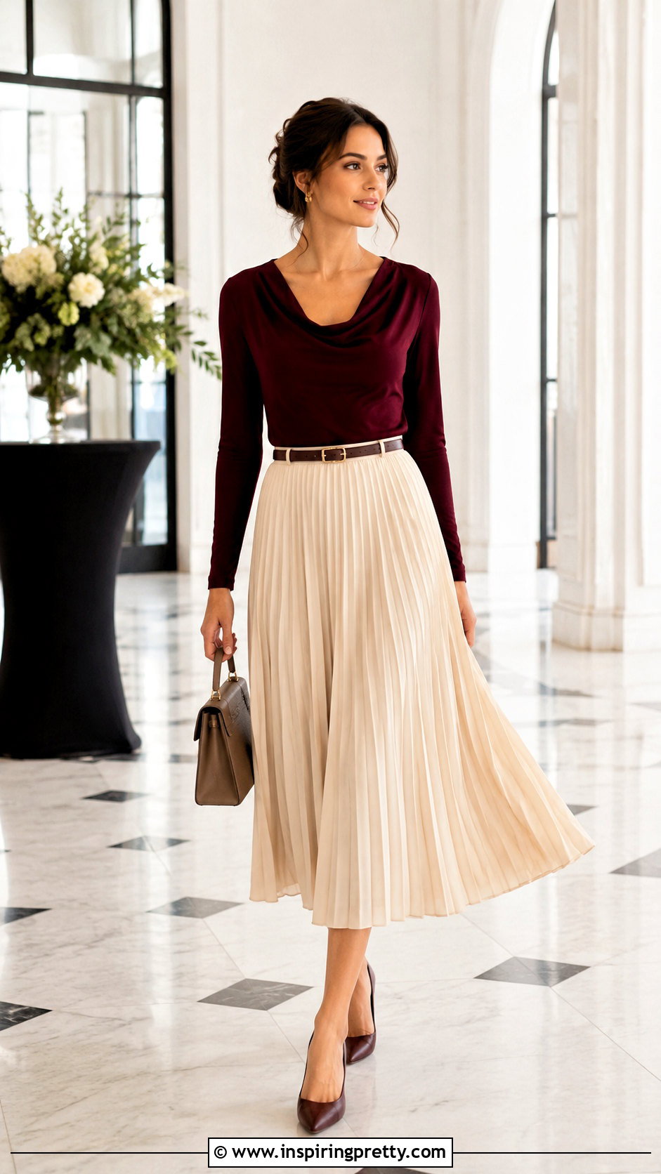 Silk Cowl Top With Bias Cut Midi Skirt - 50 cowl top outfit ideas