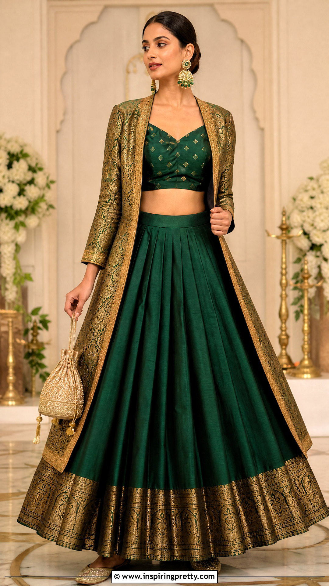 Silk Crop Top Lehenga With Zari Jacket - 50 crop top lehenga with jacket outfit ideas
