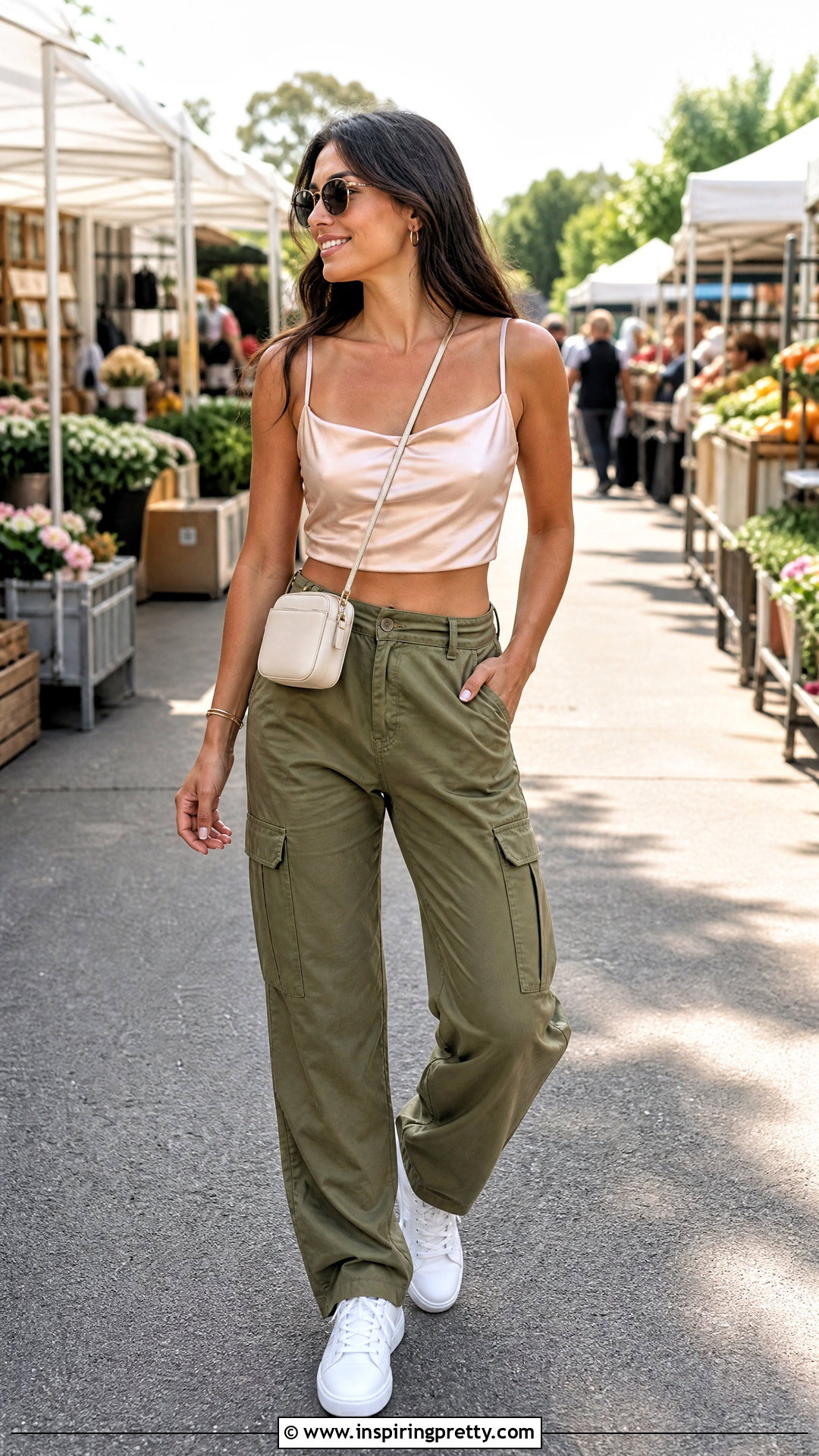 Silk Crop Top With Cargo Pants - 20 silk crop top fashion ideas