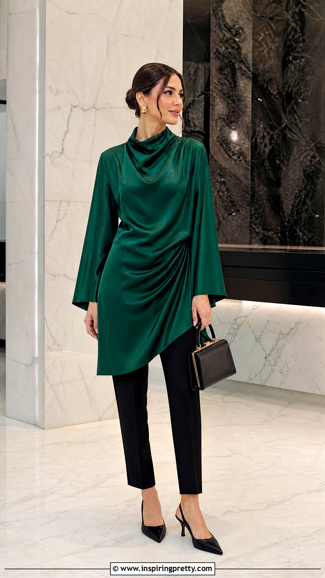 Silk Evening Tunic Top With Tapered Pants - 20 evening tunic tops outfit ideas