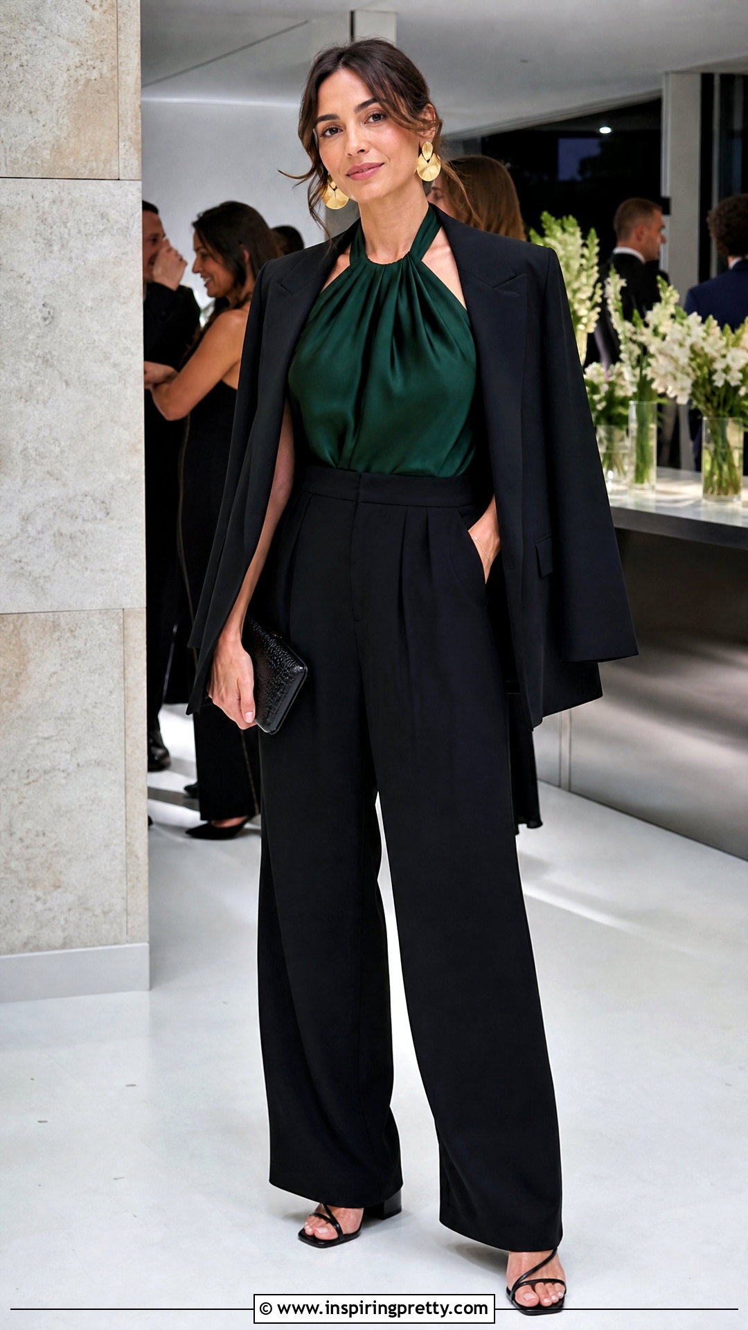 Silk Halter Top With High Waisted Trousers - 20 Dress Silk Top outfit ideas