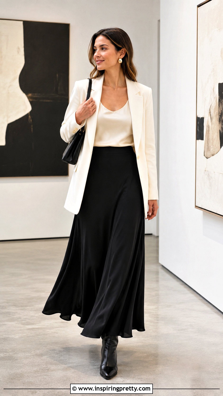 Silk Knit Tank Top With Blazer And Maxi Skirt - 20 silk knit tank top outfit ideas