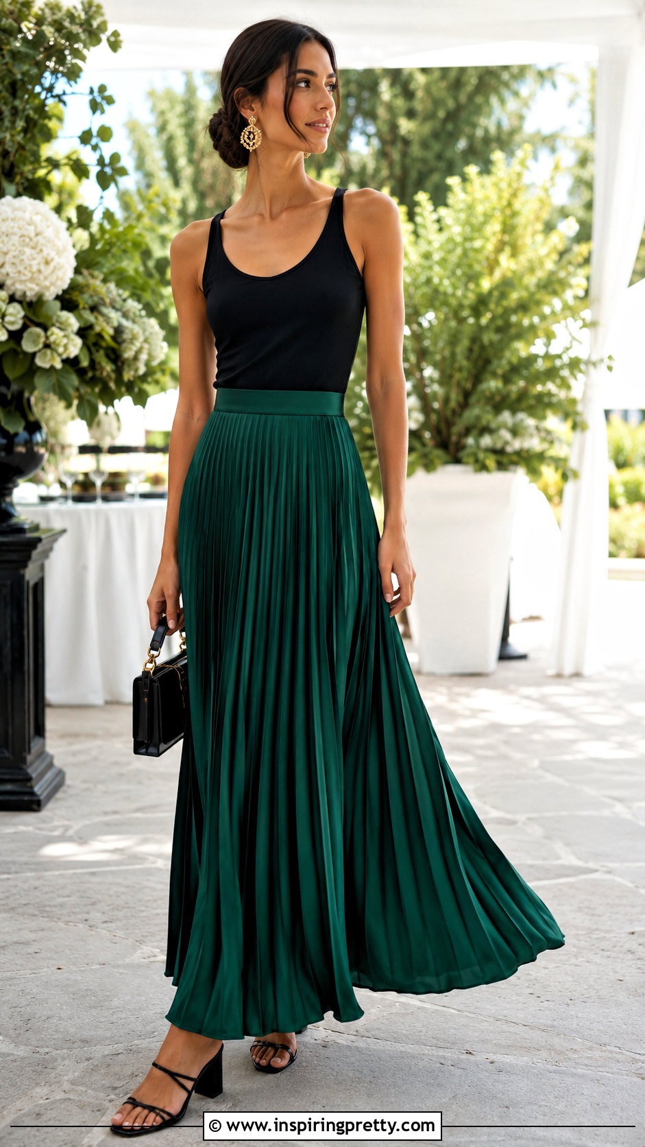 Silk Knit Tank Top With Pleated Maxi Skirt - 20 silk knit tank top outfit ideas