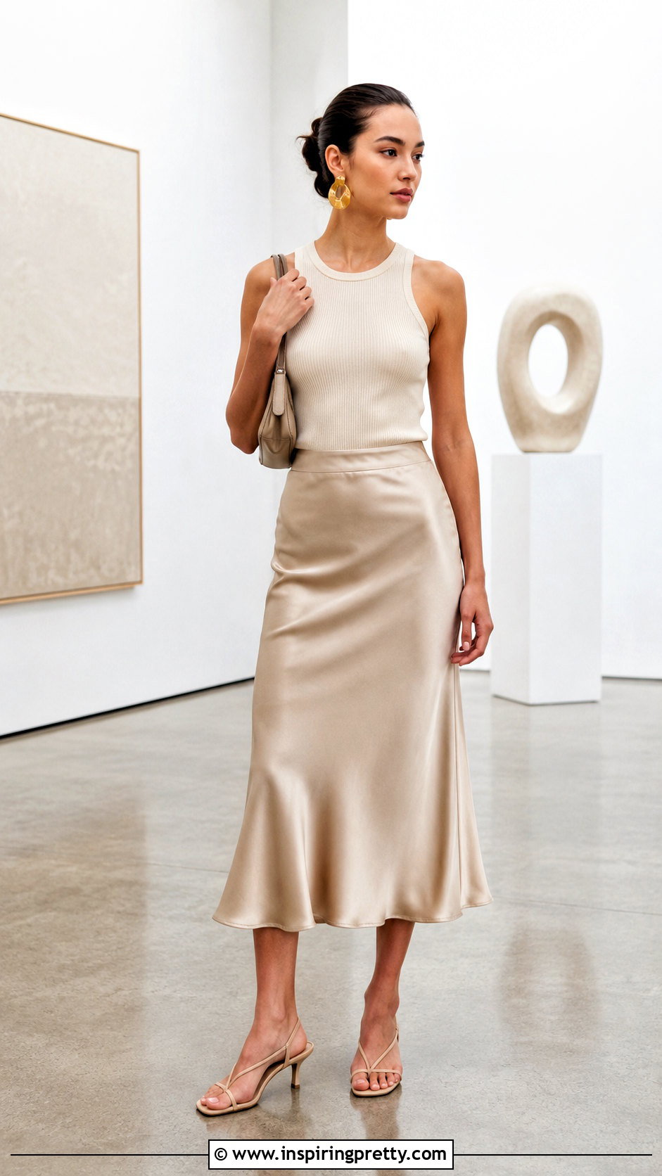 Silk Knit Tank Top With Satin Midi Skirt - 20 silk knit tank top outfit ideas