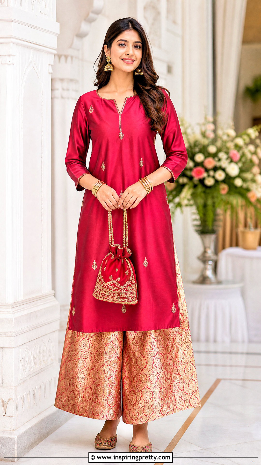 Silk Kurti Top With Brocade Palazzos - 50 kurti top outfit ideas