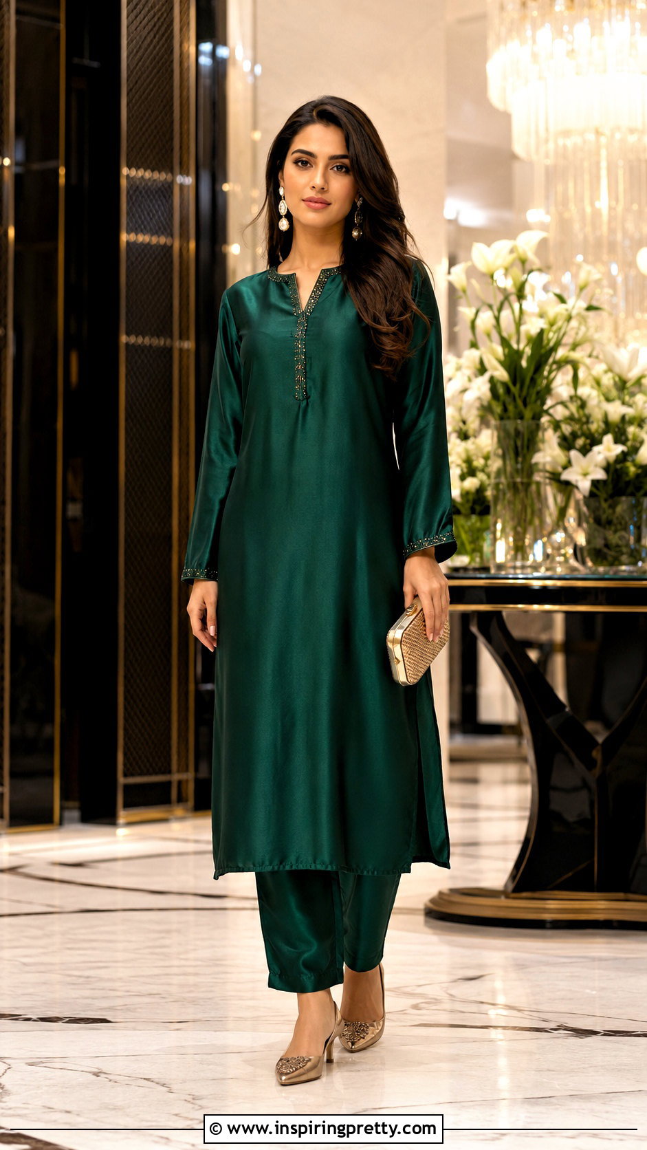 Silk Kurti With Satin Pants - 50 kurti tops outfit ideas